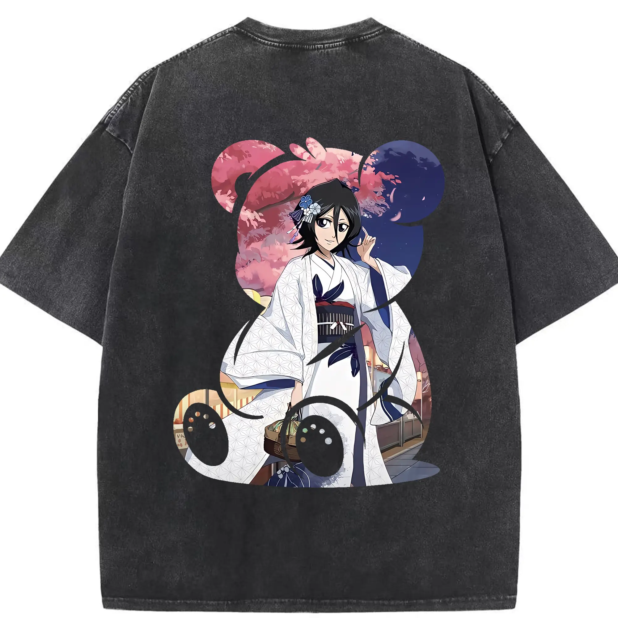 ブリーチ グッズ 朽木 ルキア - 綿100％ ヴィンテージ風 半袖Tシャツ ・ 背面プリント ・ 柔らか肌触り ・ 通気性 快適 ・ スポーツ カジュアル 外出用