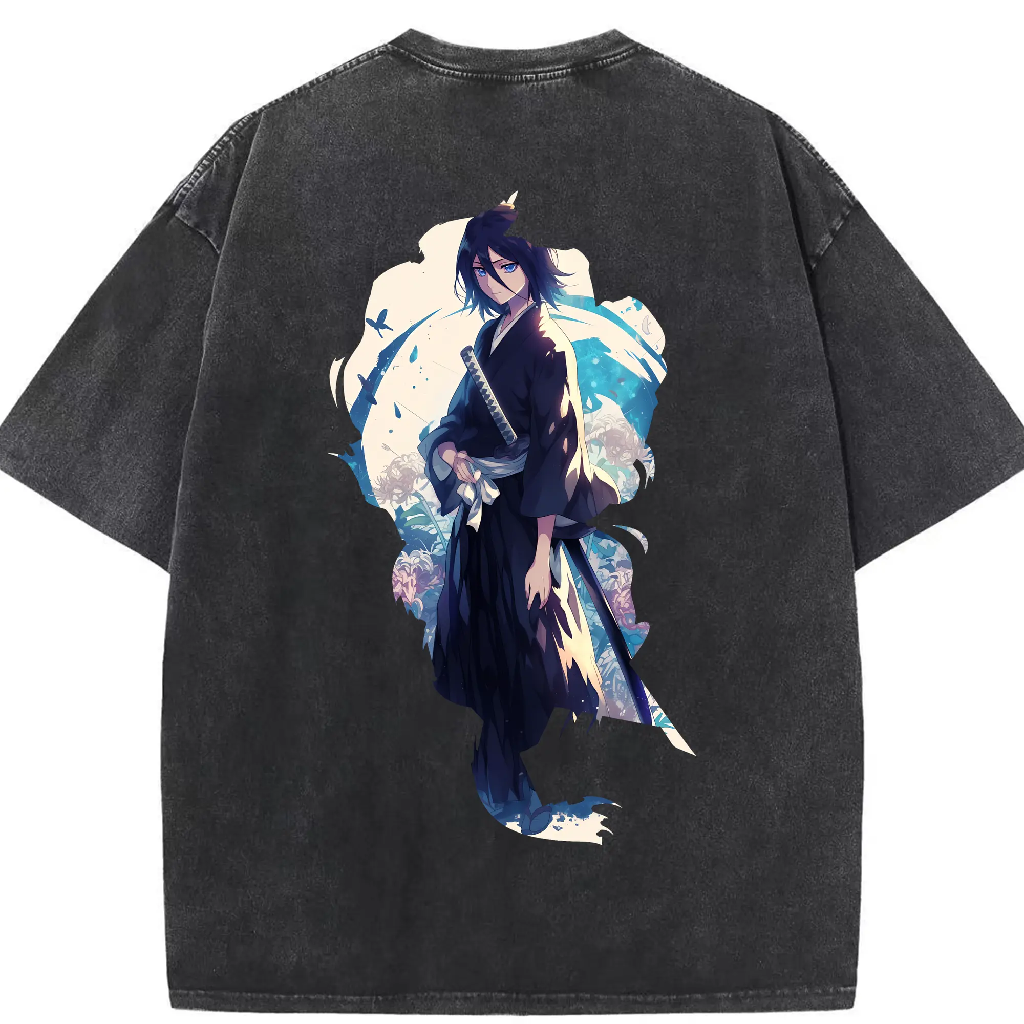 ブリーチ グッズ 朽木 ルキア - 綿100％ ヴィンテージ風 半袖Tシャツ ・ 背面プリント ・ 柔らか肌触り ・ 通気性 快適 ・ スポーツ カジュアル 外出用