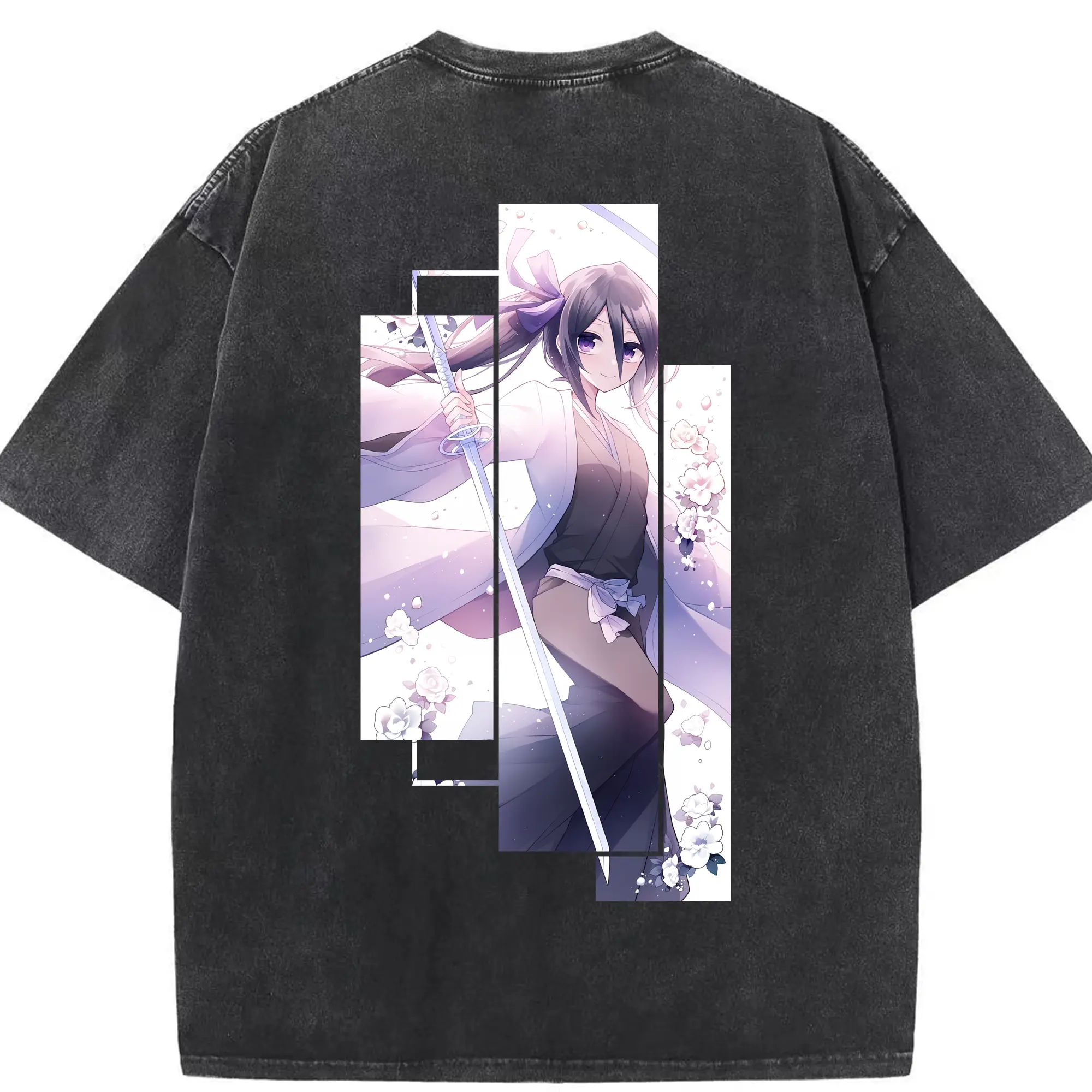 ブリーチ グッズ 朽木 ルキア - 綿100％ ヴィンテージ風 半袖Tシャツ ・ 背面プリント ・ 柔らか肌触り ・ 通気性 快適 ・ スポーツ カジュアル 外出用