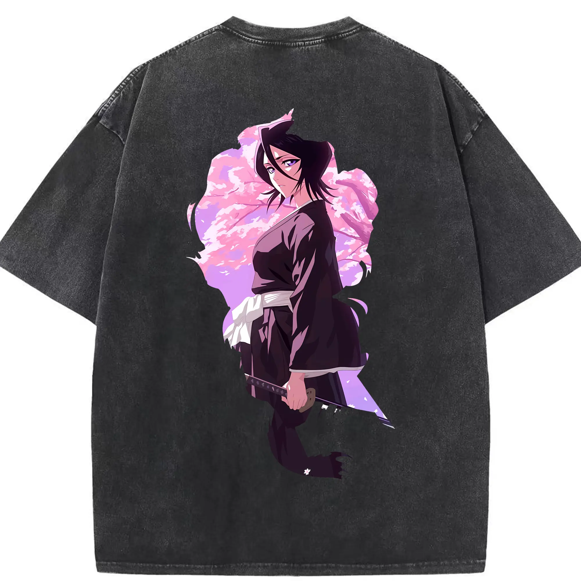 ブリーチ グッズ 朽木 ルキア - 綿100％ ヴィンテージ風 半袖Tシャツ ・ 背面プリント ・ 柔らか肌触り ・ 通気性 快適 ・ スポーツ カジュアル 外出用