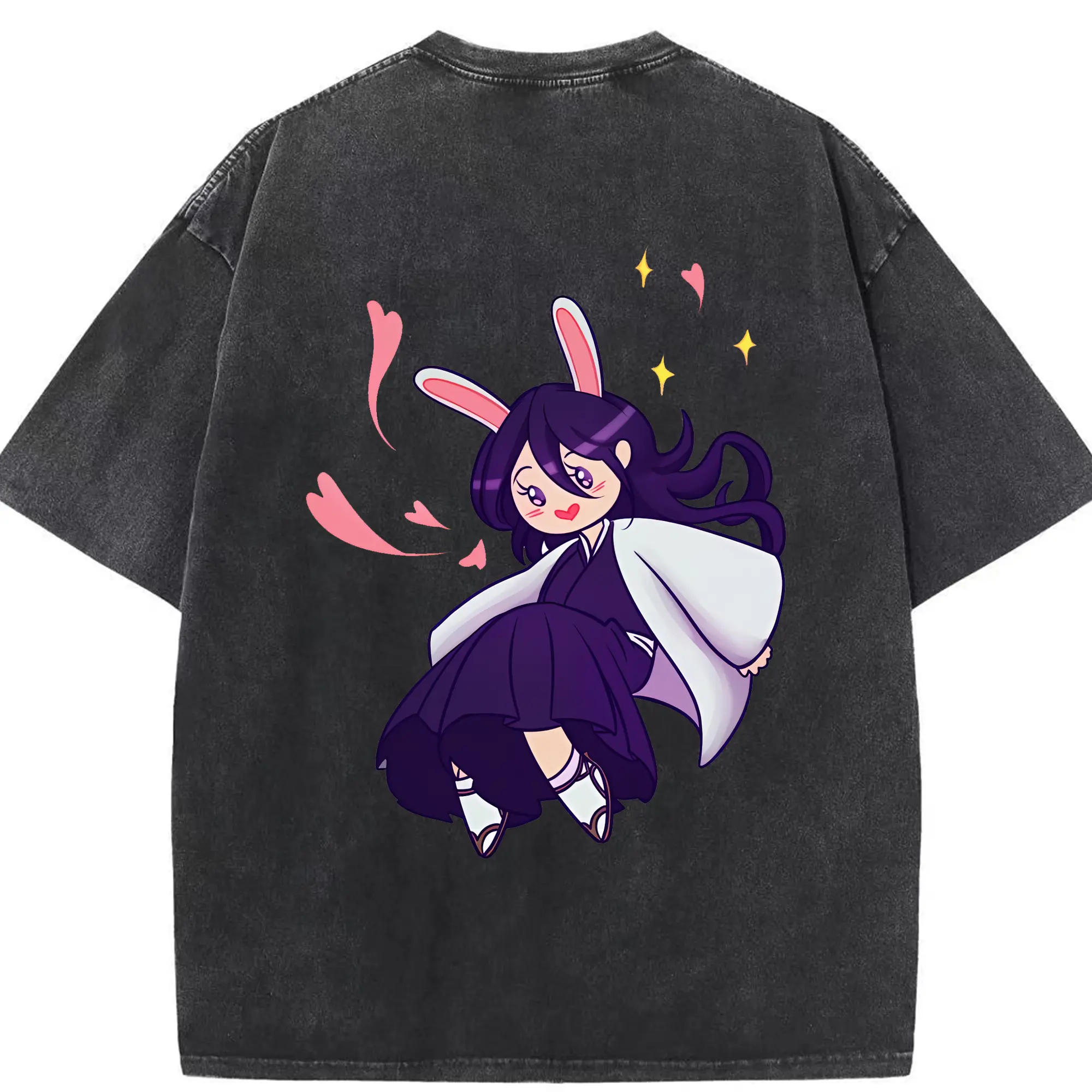 ブリーチ グッズ 朽木 ルキア - 綿100％ ヴィンテージ風 半袖Tシャツ ・ 背面プリント ・ 柔らか肌触り ・ 通気性 快適 ・ スポーツ カジュアル 外出用