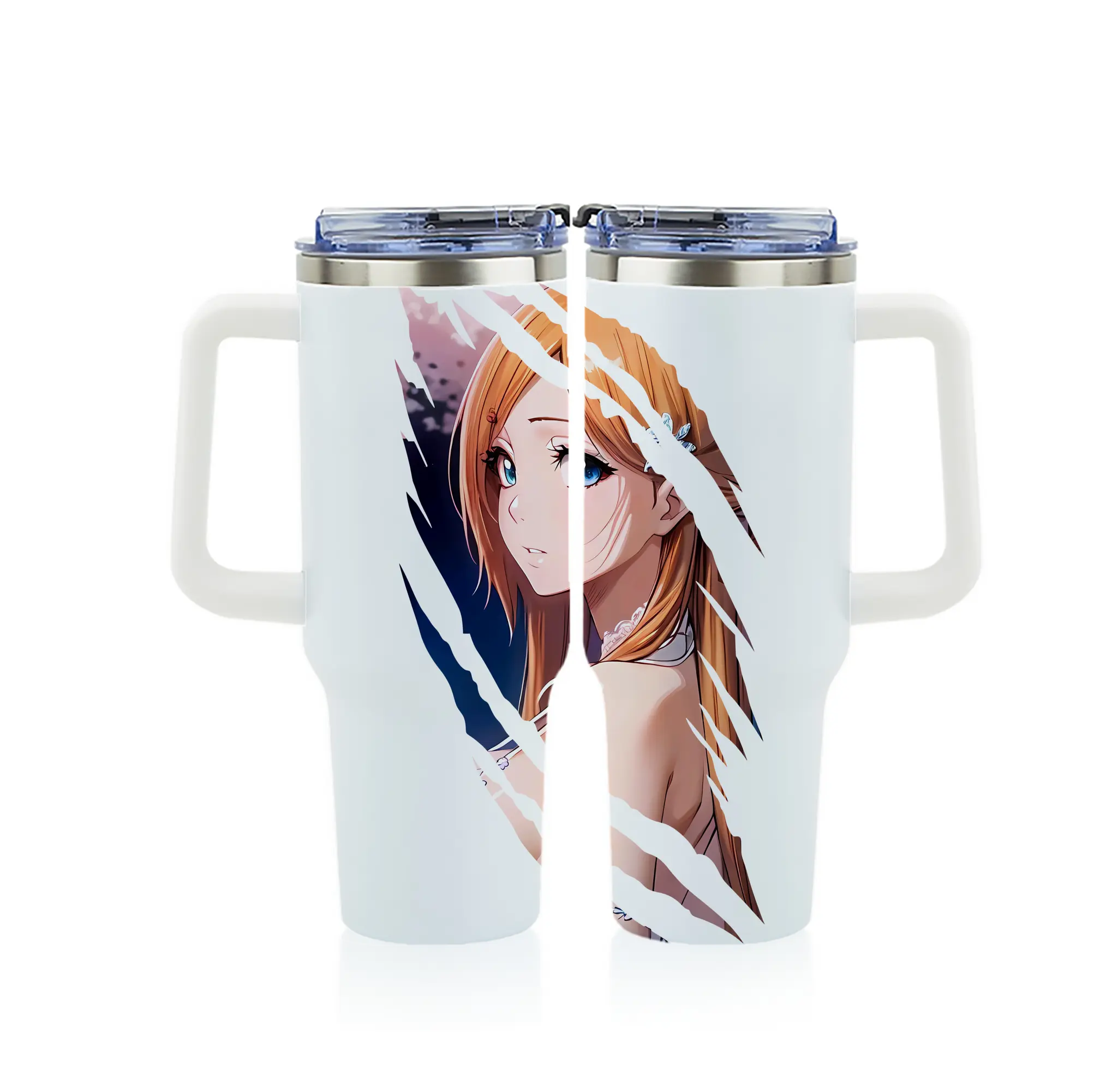 ブリーチ グッズ 井上 織姫 - 1200mL フルプリント車用タンブラー ・ 304ステンレス 内側 ・ 201ステンレス 外側 ・ 保温 保冷 ・ 通勤 ドライブ アウトドア用