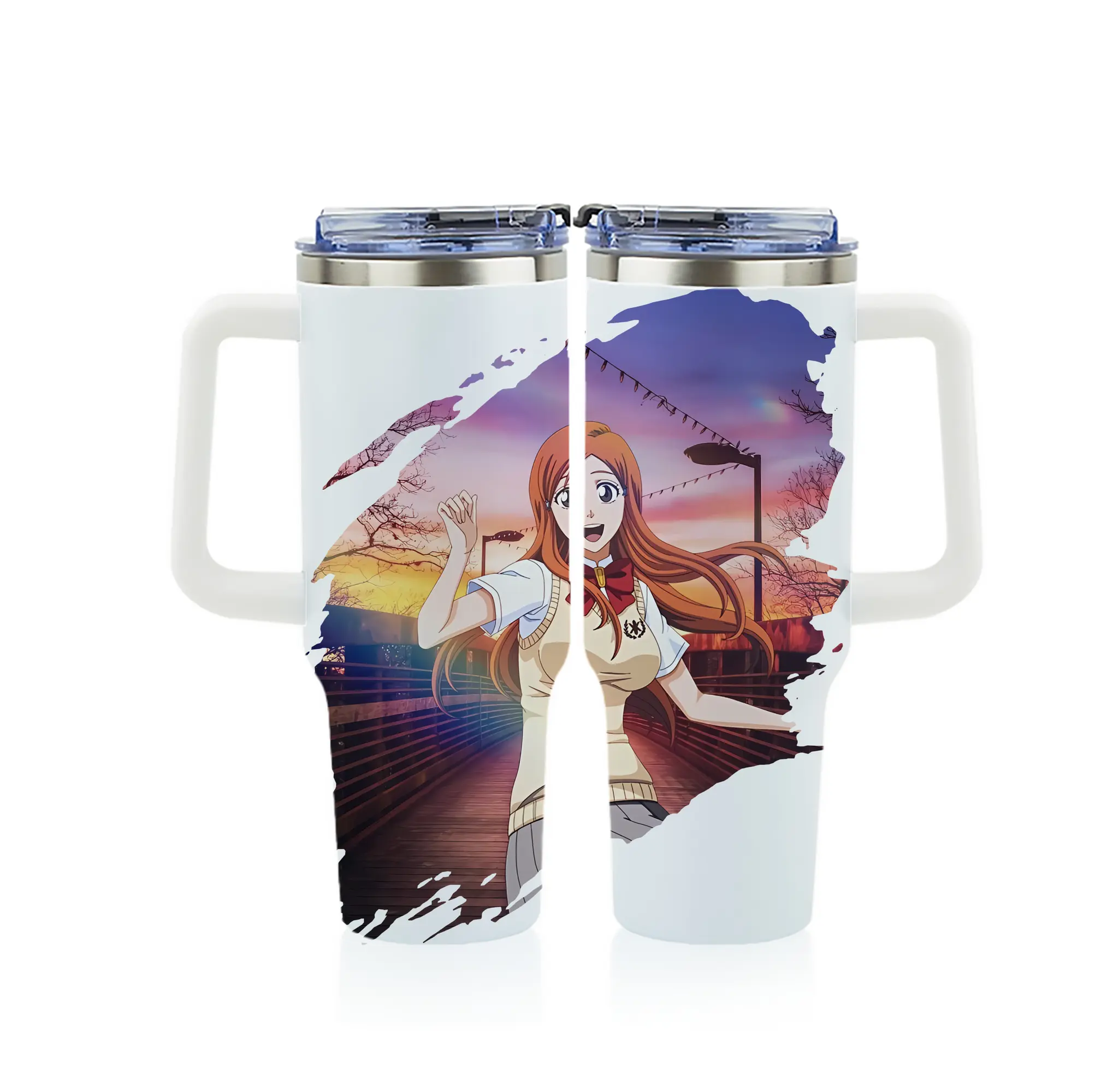 ブリーチ グッズ 井上 織姫 - 1200mL フルプリント車用タンブラー ・ 304ステンレス 内側 ・ 201ステンレス 外側 ・ 保温 保冷 ・ 通勤 ドライブ アウトドア用