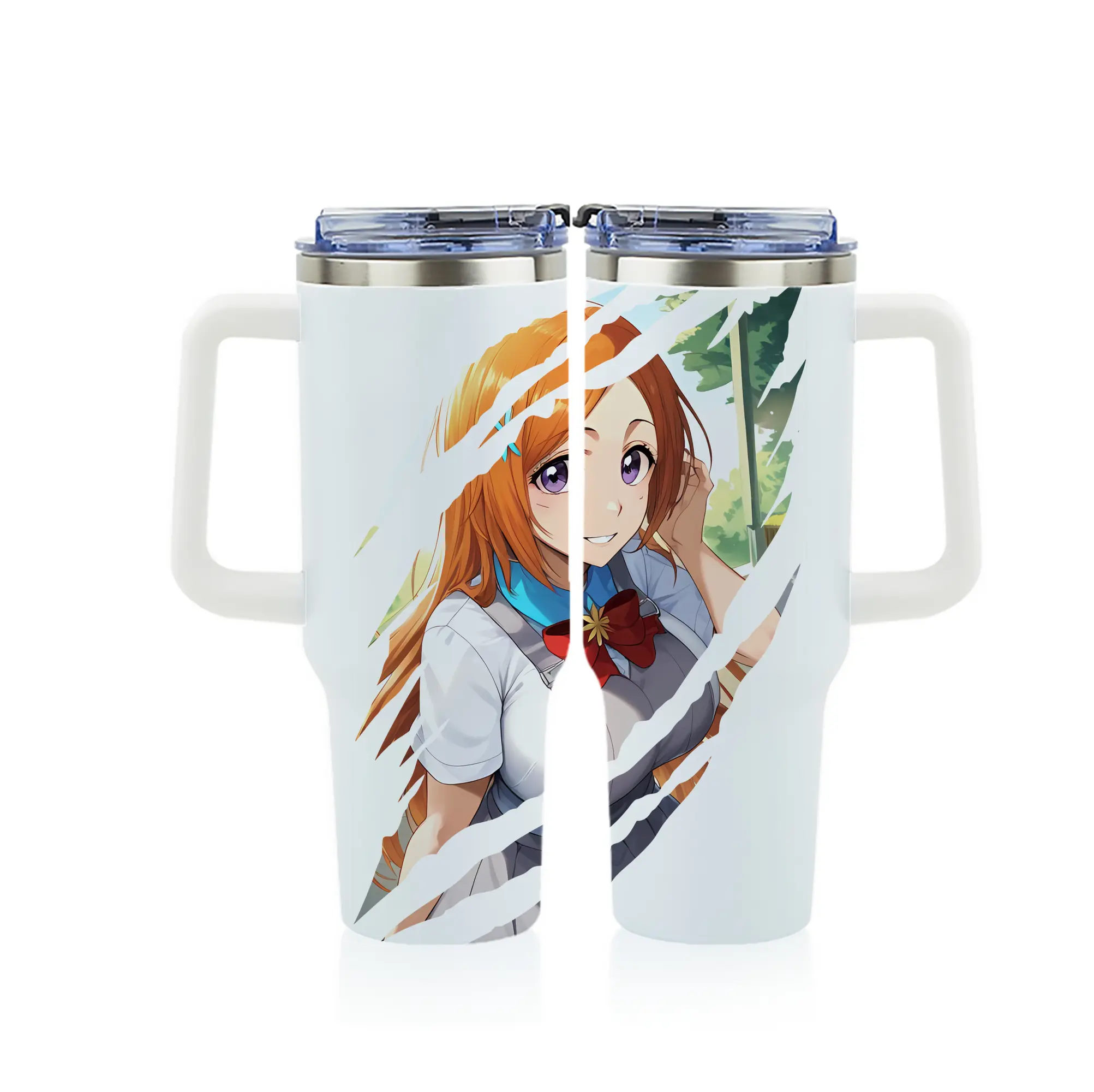 ブリーチ グッズ 井上 織姫 - 1200mL フルプリント車用タンブラー ・ 304ステンレス 内側 ・ 201ステンレス 外側 ・ 保温 保冷 ・ 通勤 ドライブ アウトドア用