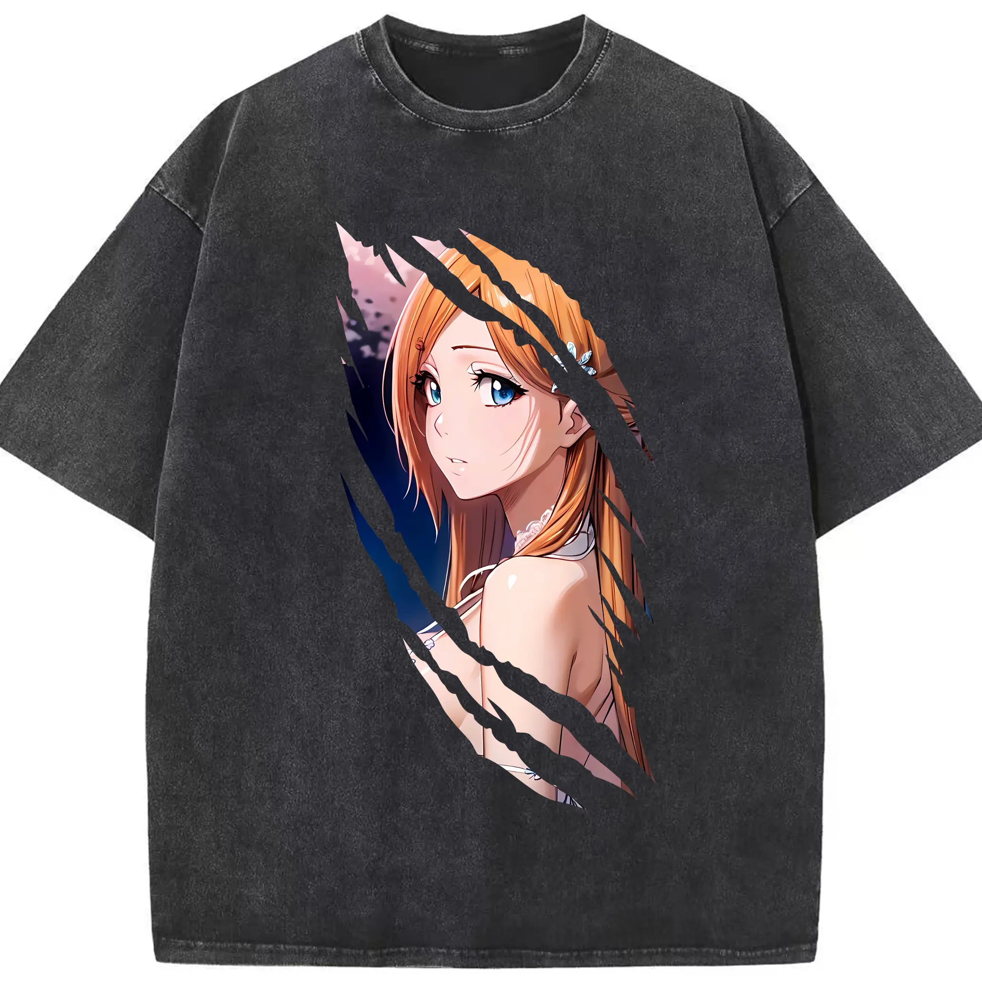 ブリーチ グッズ 井上 織姫 - 綿100％ ヴィンテージ風 半袖Tシャツ ・ フロントプリント ・ 柔らか肌触り ・ 通気性 快適 ・ スポーツ カジュアル 外出用