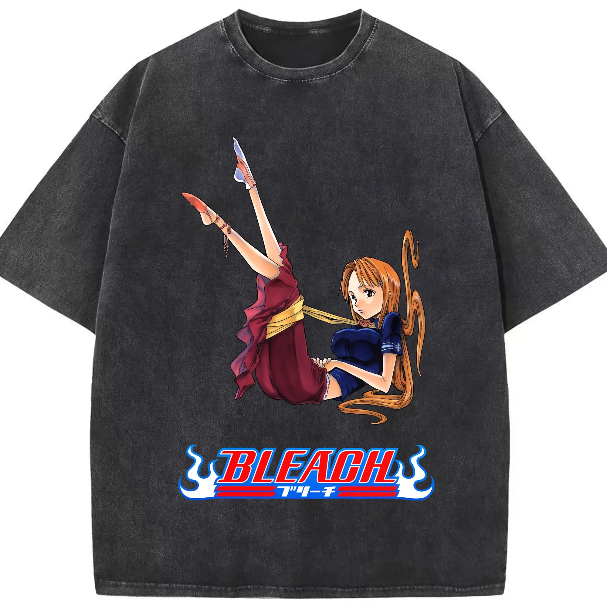 ブリーチ グッズ 井上 織姫 - 綿100％ ヴィンテージ風 半袖Tシャツ ・ フロントプリント ・ 柔らか肌触り ・ 通気性 快適 ・ スポーツ カジュアル 外出用