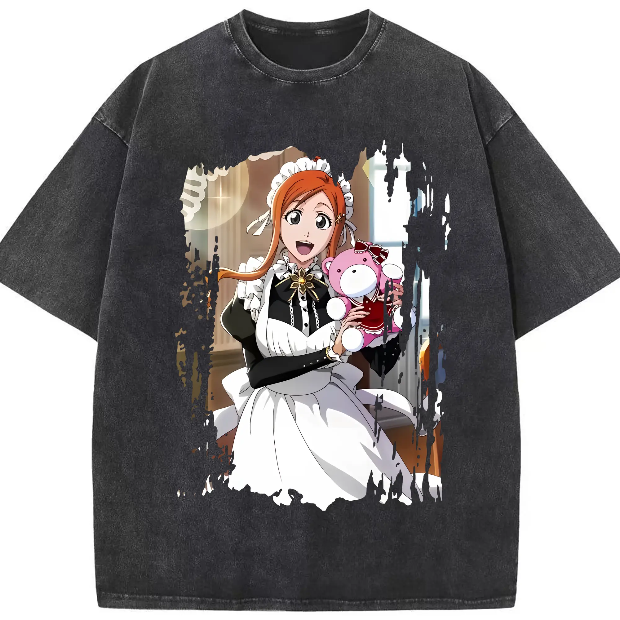 ブリーチ グッズ 井上 織姫 - 綿100％ ヴィンテージ風 半袖Tシャツ ・ フロントプリント ・ 柔らか肌触り ・ 通気性 快適 ・ スポーツ カジュアル 外出用