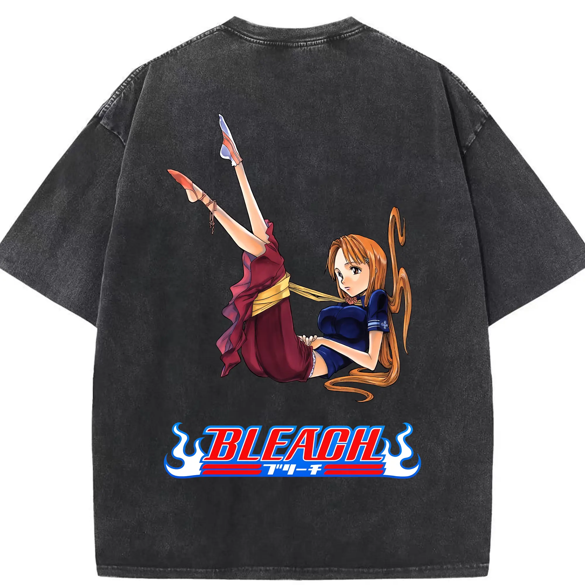 ブリーチ グッズ 井上 織姫 - 綿100％ ヴィンテージ風 半袖Tシャツ ・ 背面プリント ・ 柔らか肌触り ・ 通気性 快適 ・ スポーツ カジュアル 外出用