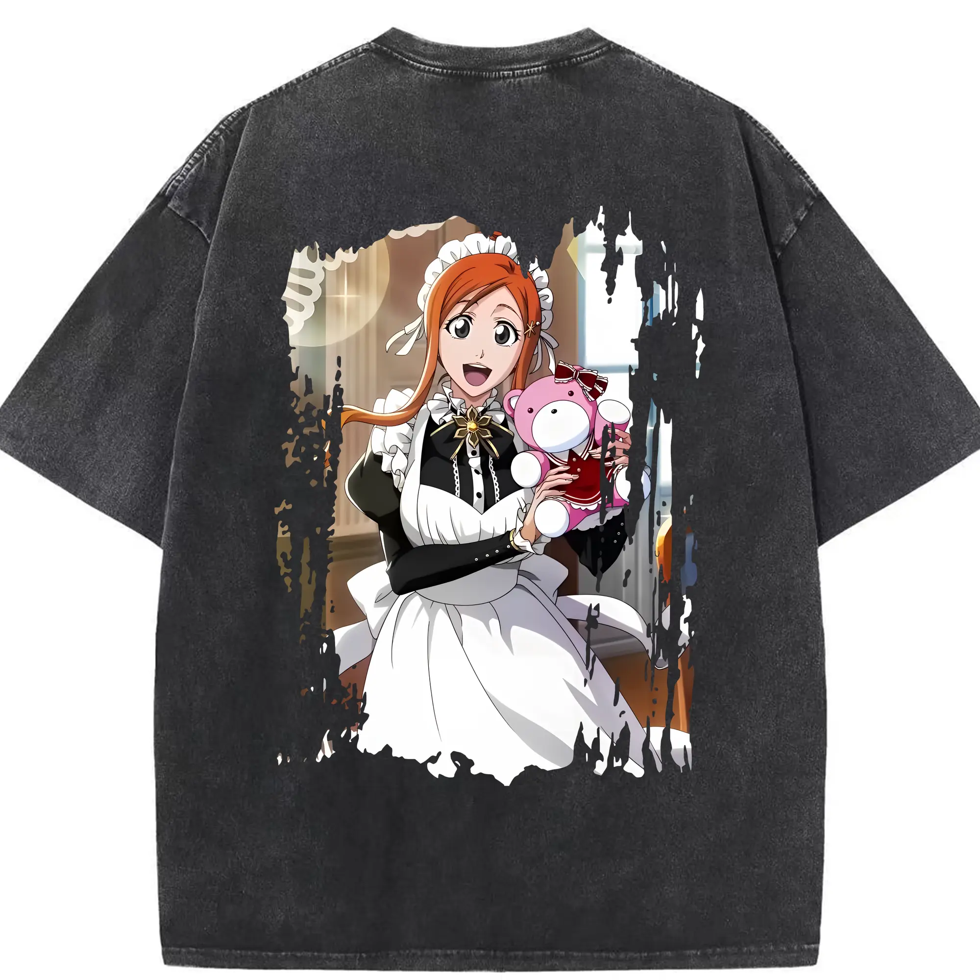 ブリーチ グッズ 井上 織姫 - 綿100％ ヴィンテージ風 半袖Tシャツ ・ 背面プリント ・ 柔らか肌触り ・ 通気性 快適 ・ スポーツ カジュアル 外出用