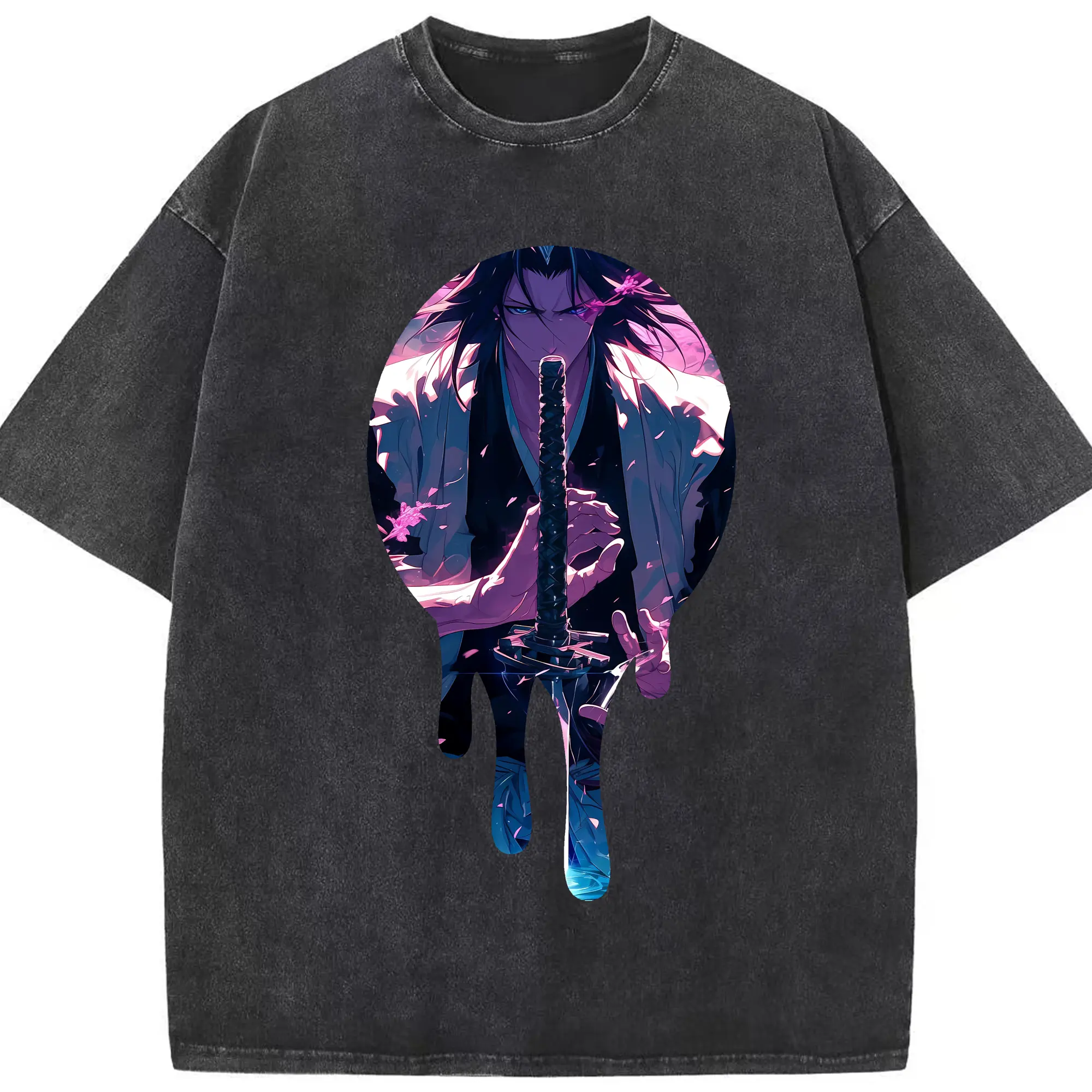 ブリーチ グッズ,朽木 白哉 - 綿100％ ヴィンテージ風 半袖Tシャツ ・ フロントプリント ・ 柔らか肌触り ・ 通気性 快適 ・ スポーツ カジュアル 外出用