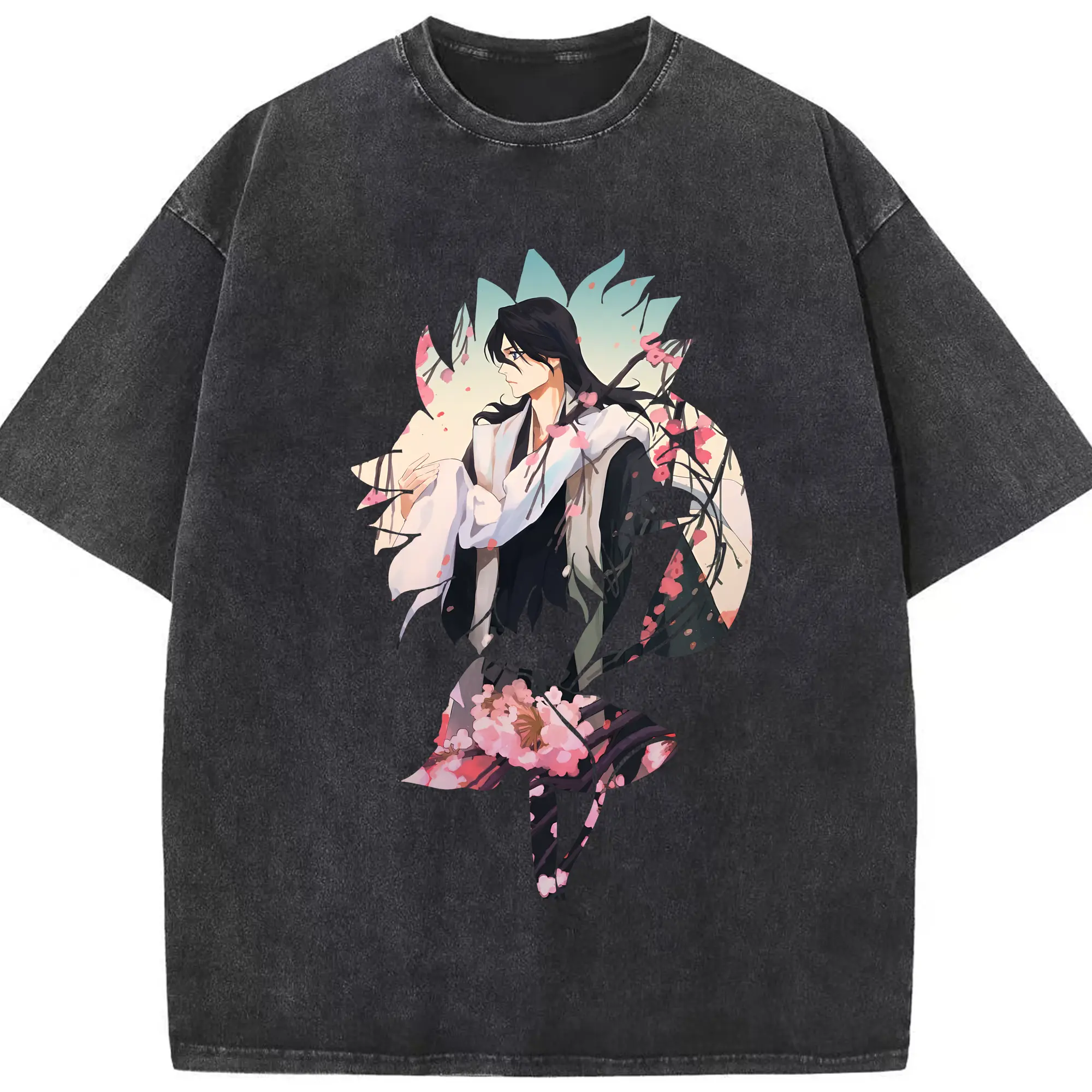 ブリーチ グッズ,朽木 白哉 - 綿100％ ヴィンテージ風 半袖Tシャツ ・ フロントプリント ・ 柔らか肌触り ・ 通気性 快適 ・ スポーツ カジュアル 外出用