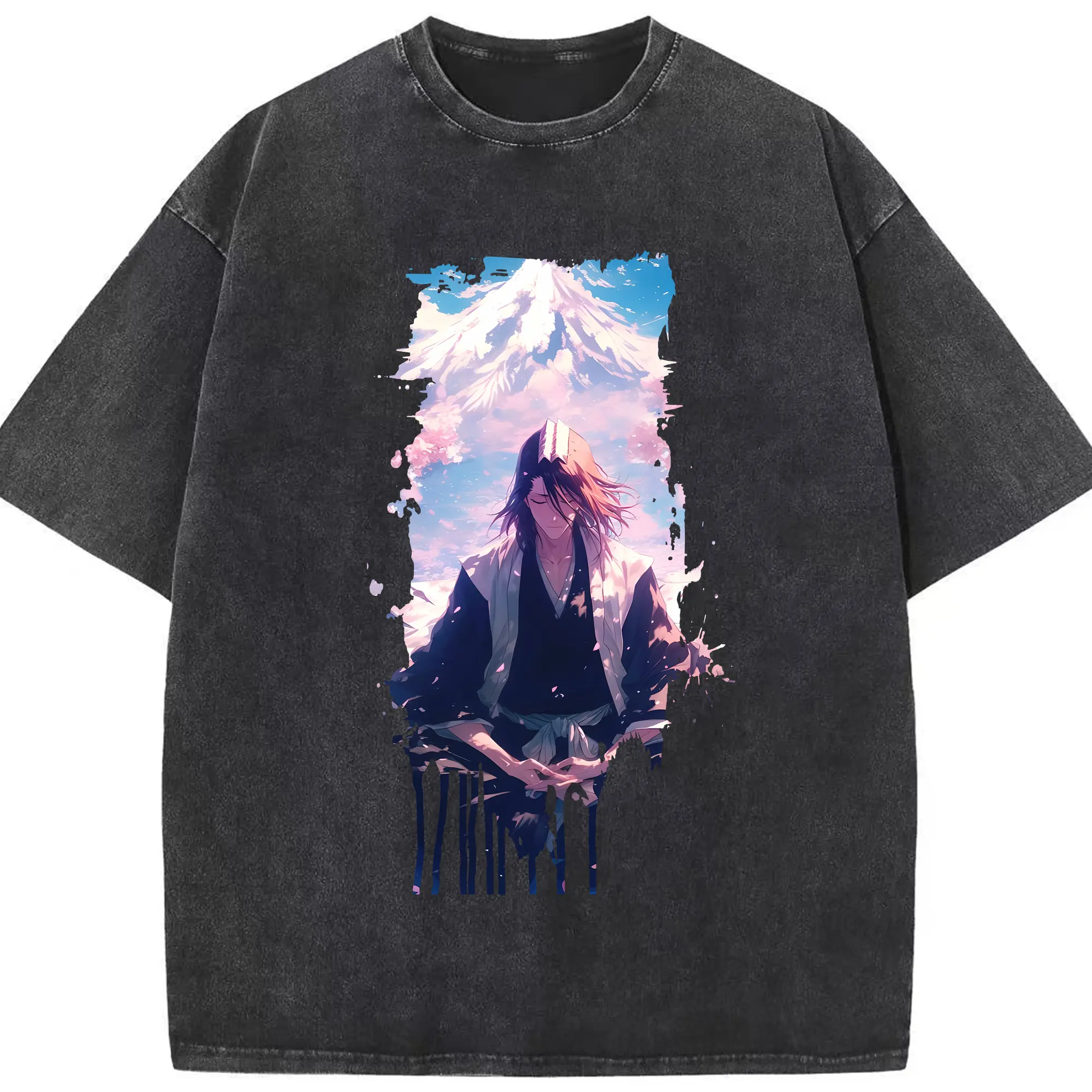 ブリーチ グッズ,朽木 白哉 - 綿100％ ヴィンテージ風 半袖Tシャツ ・ フロントプリント ・ 柔らか肌触り ・ 通気性 快適 ・ スポーツ カジュアル 外出用