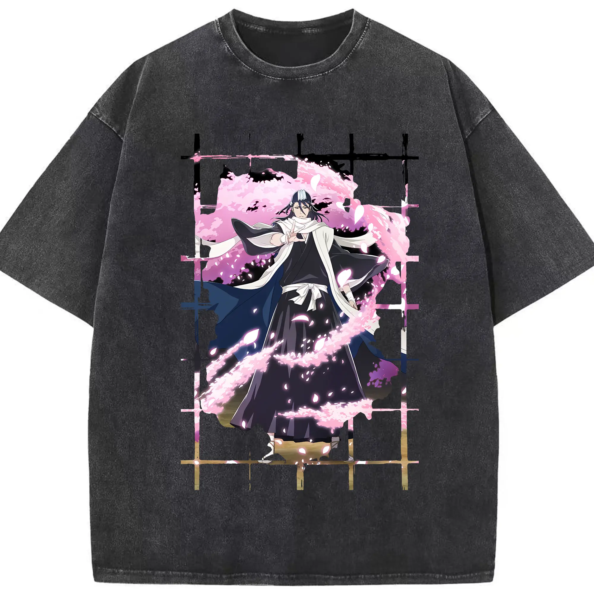 ブリーチ グッズ,朽木 白哉 - 綿100％ ヴィンテージ風 半袖Tシャツ ・ フロントプリント ・ 柔らか肌触り ・ 通気性 快適 ・ スポーツ カジュアル 外出用
