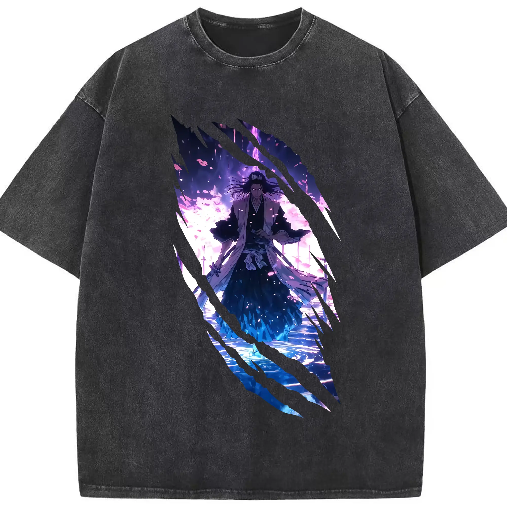 ブリーチ グッズ,朽木 白哉 - 綿100％ ヴィンテージ風 半袖Tシャツ ・ フロントプリント ・ 柔らか肌触り ・ 通気性 快適 ・ スポーツ カジュアル 外出用