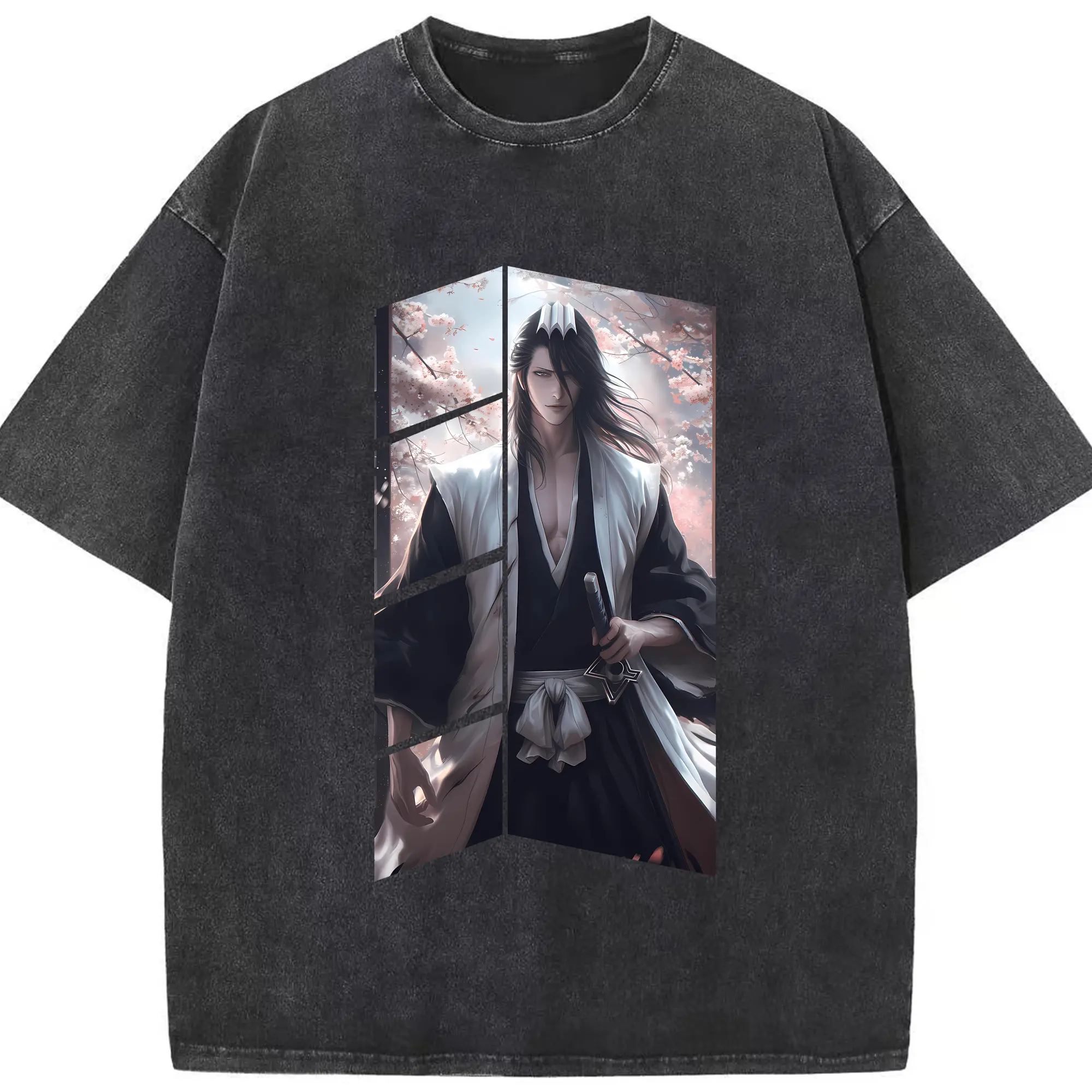 ブリーチ グッズ,朽木 白哉 - 綿100％ ヴィンテージ風 半袖Tシャツ ・ フロントプリント ・ 柔らか肌触り ・ 通気性 快適 ・ スポーツ カジュアル 外出用