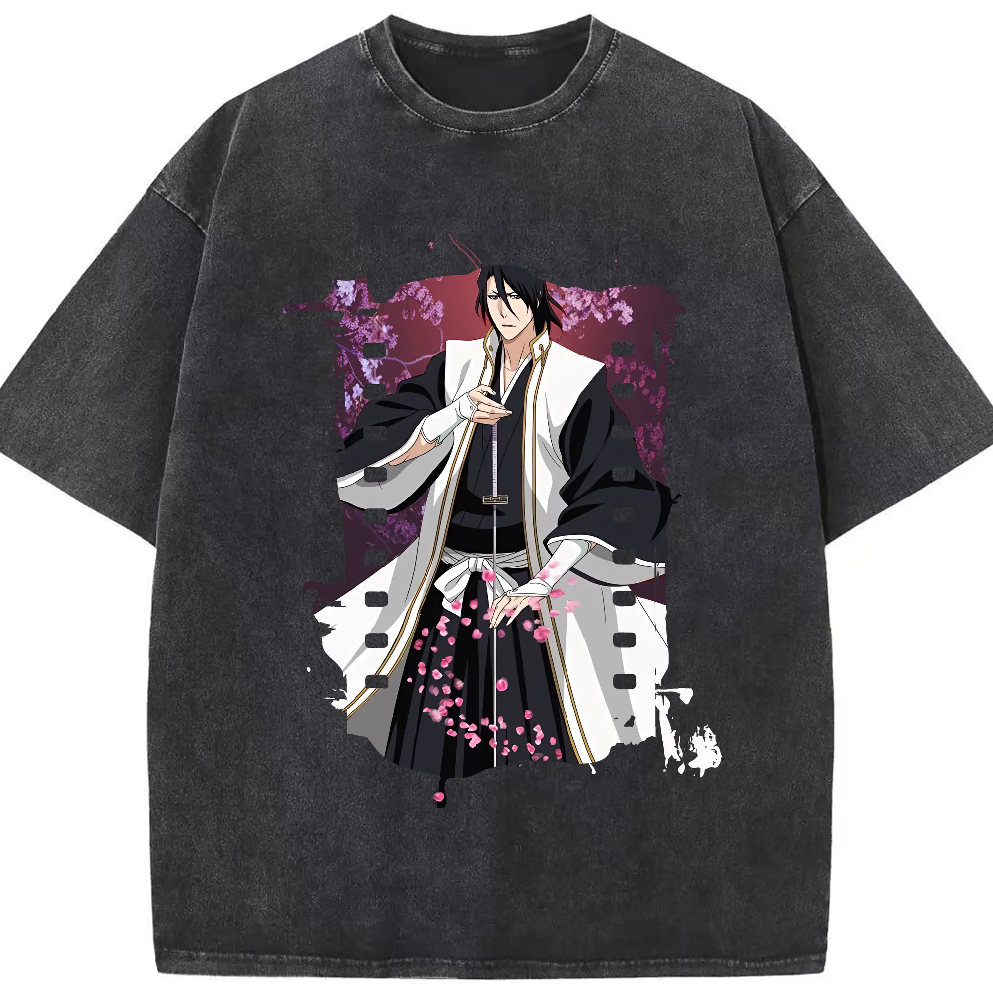 ブリーチ グッズ,朽木 白哉 - 綿100％ ヴィンテージ風 半袖Tシャツ ・ フロントプリント ・ 柔らか肌触り ・ 通気性 快適 ・ スポーツ カジュアル 外出用