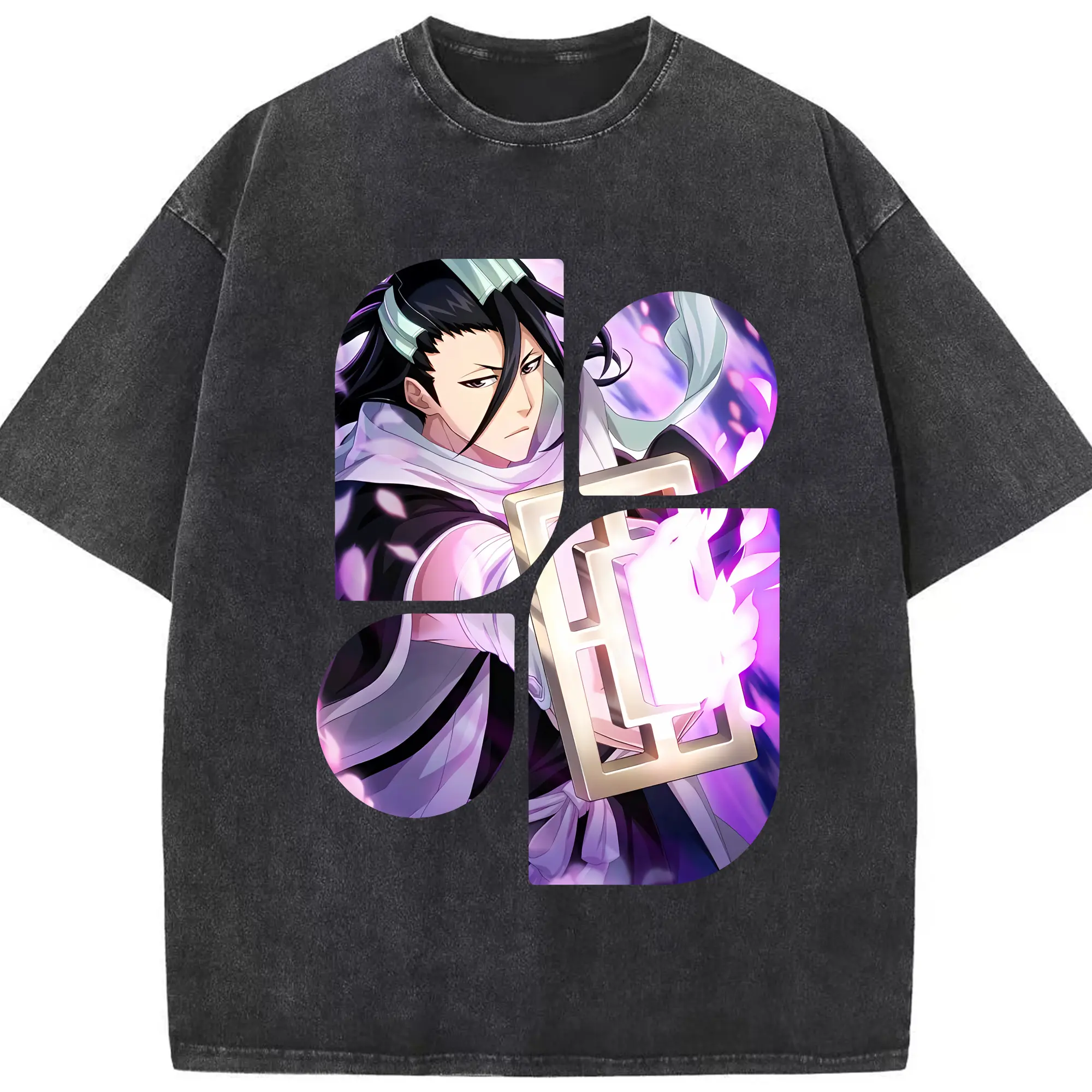 ブリーチ グッズ,朽木 白哉 - 綿100％ ヴィンテージ風 半袖Tシャツ ・ フロントプリント ・ 柔らか肌触り ・ 通気性 快適 ・ スポーツ カジュアル 外出用