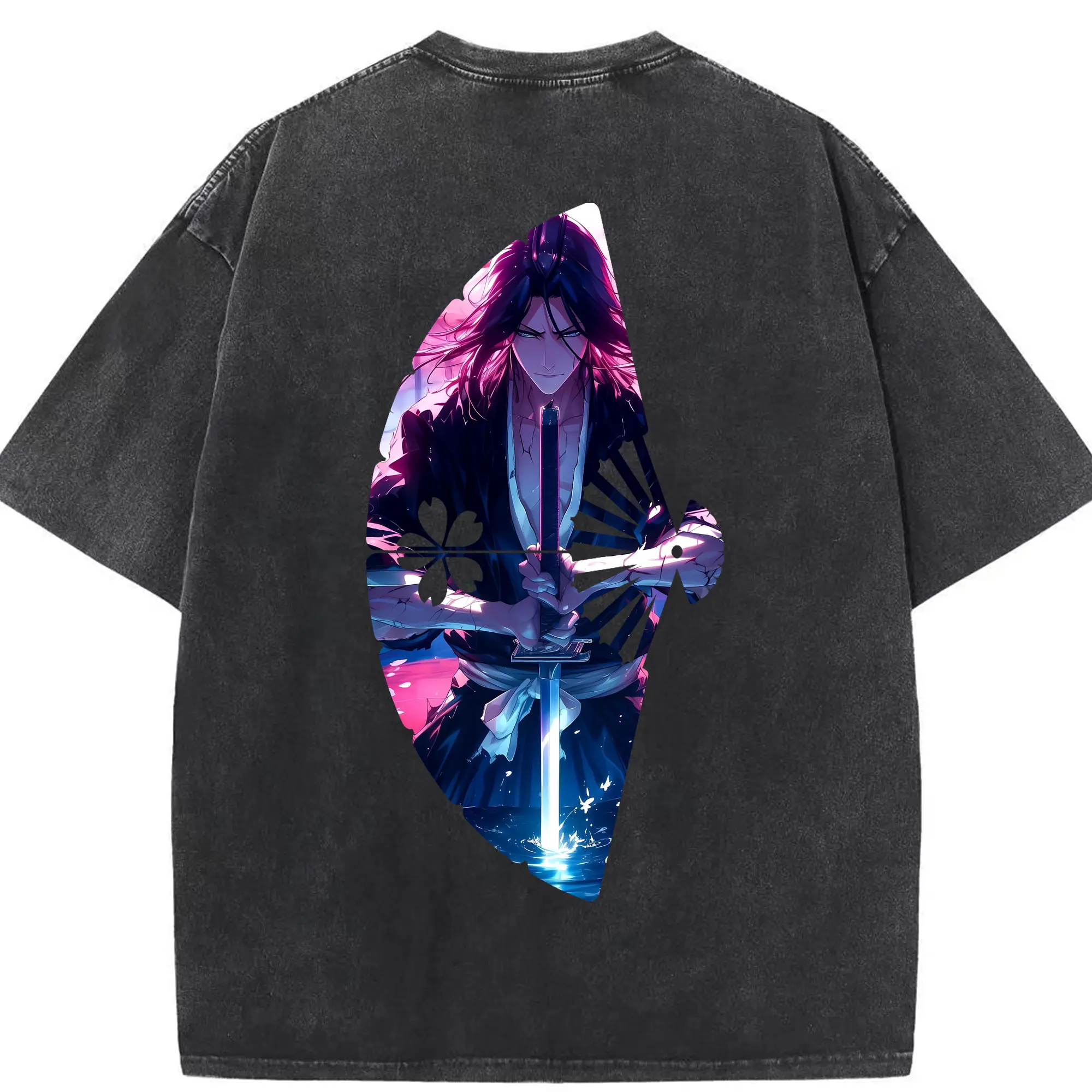 ブリーチ グッズ,朽木 白哉 - 綿100％ ヴィンテージ風 半袖Tシャツ ・ 背面プリント ・ 柔らか肌触り ・ 通気性 快適 ・ スポーツ カジュアル 外出用