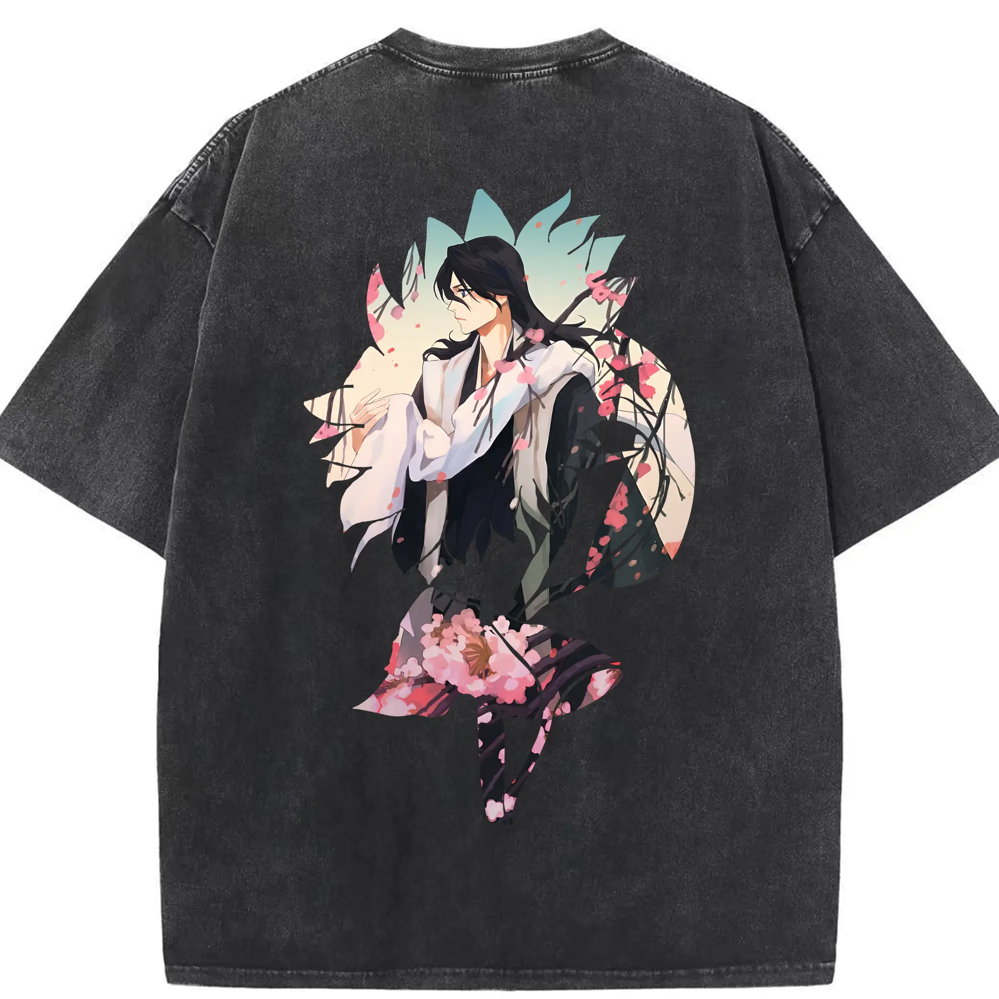 ブリーチ グッズ,朽木 白哉 - 綿100％ ヴィンテージ風 半袖Tシャツ ・ 背面プリント ・ 柔らか肌触り ・ 通気性 快適 ・ スポーツ カジュアル 外出用