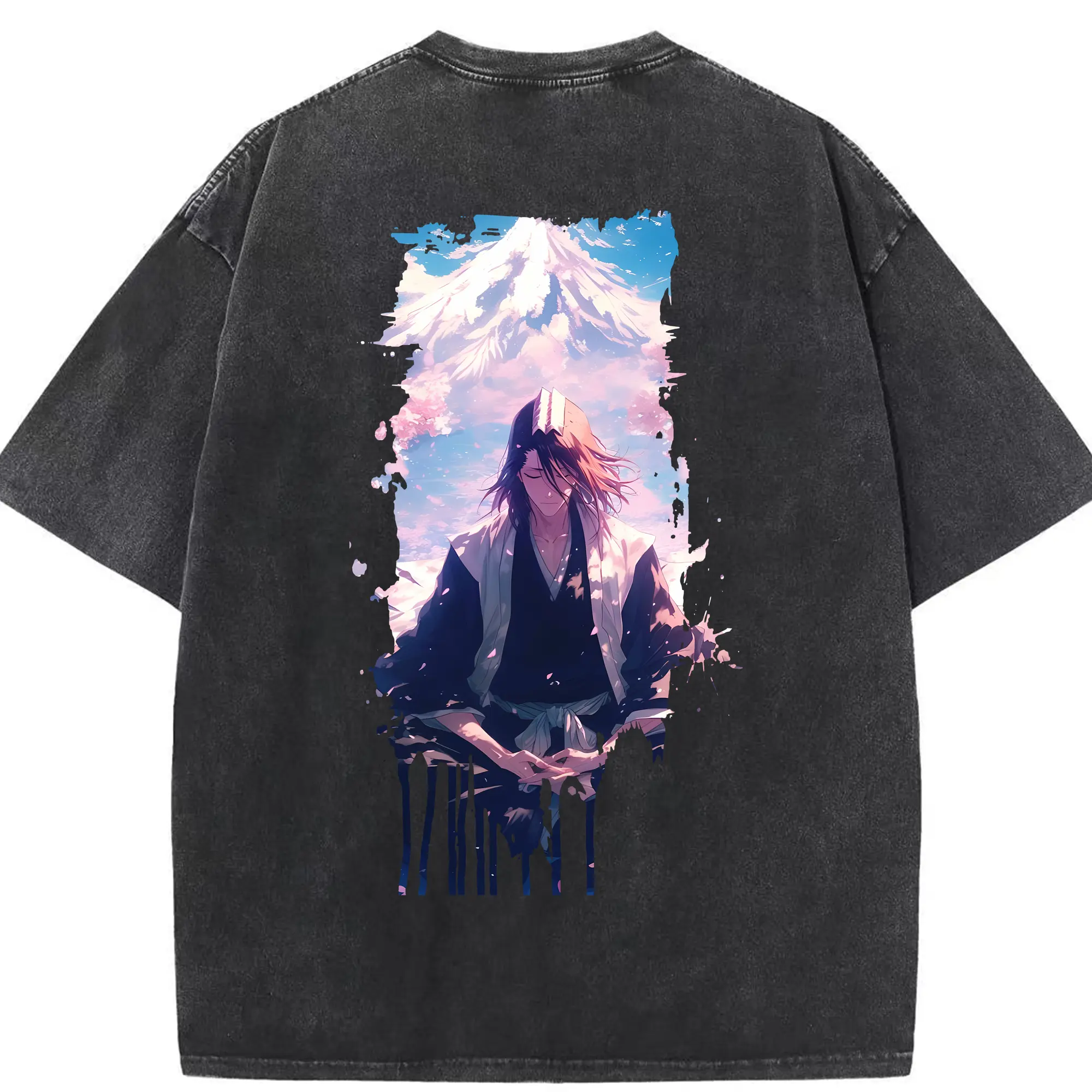 ブリーチ グッズ,朽木 白哉 - 綿100％ ヴィンテージ風 半袖Tシャツ ・ 背面プリント ・ 柔らか肌触り ・ 通気性 快適 ・ スポーツ カジュアル 外出用