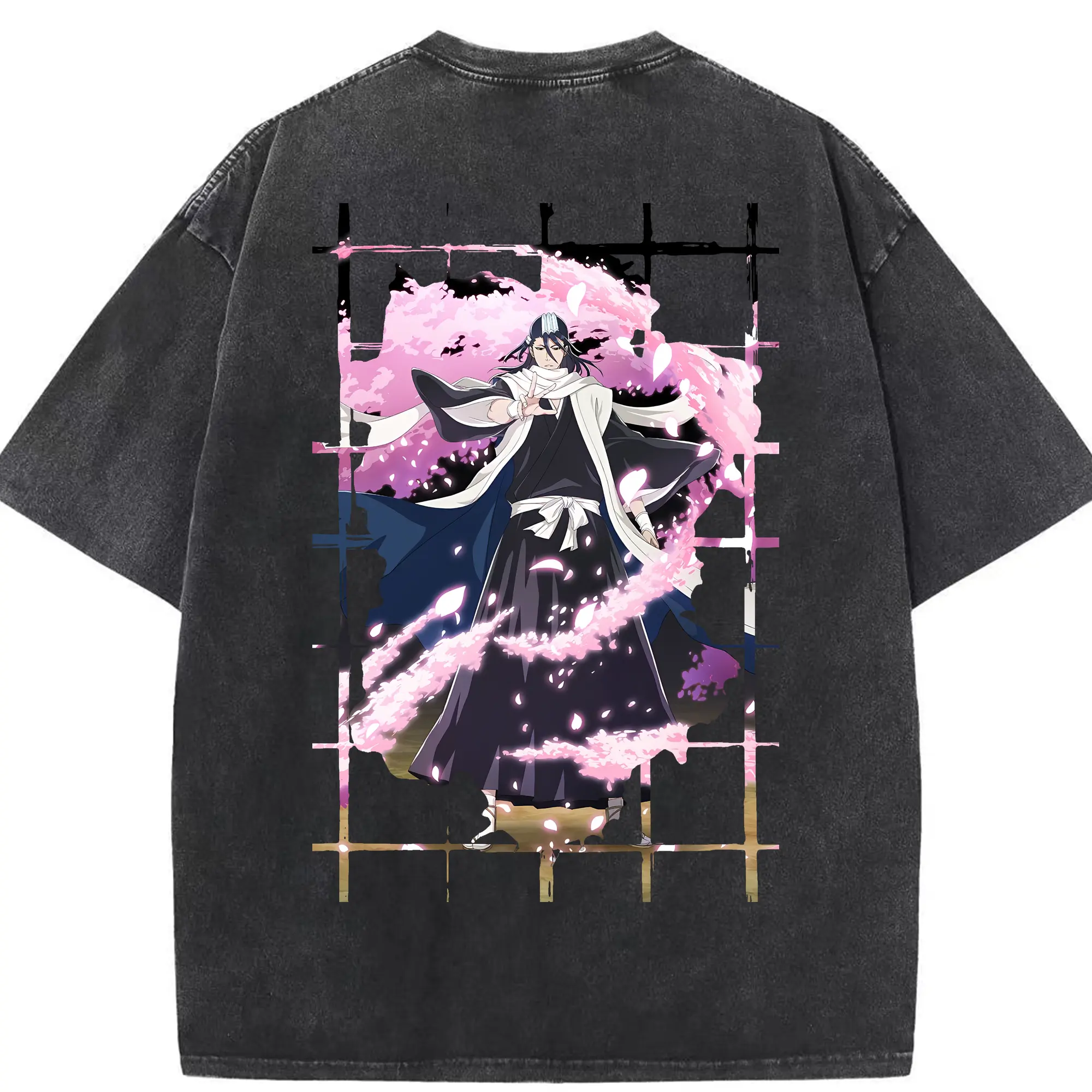 ブリーチ グッズ,朽木 白哉 - 綿100％ ヴィンテージ風 半袖Tシャツ ・ 背面プリント ・ 柔らか肌触り ・ 通気性 快適 ・ スポーツ カジュアル 外出用