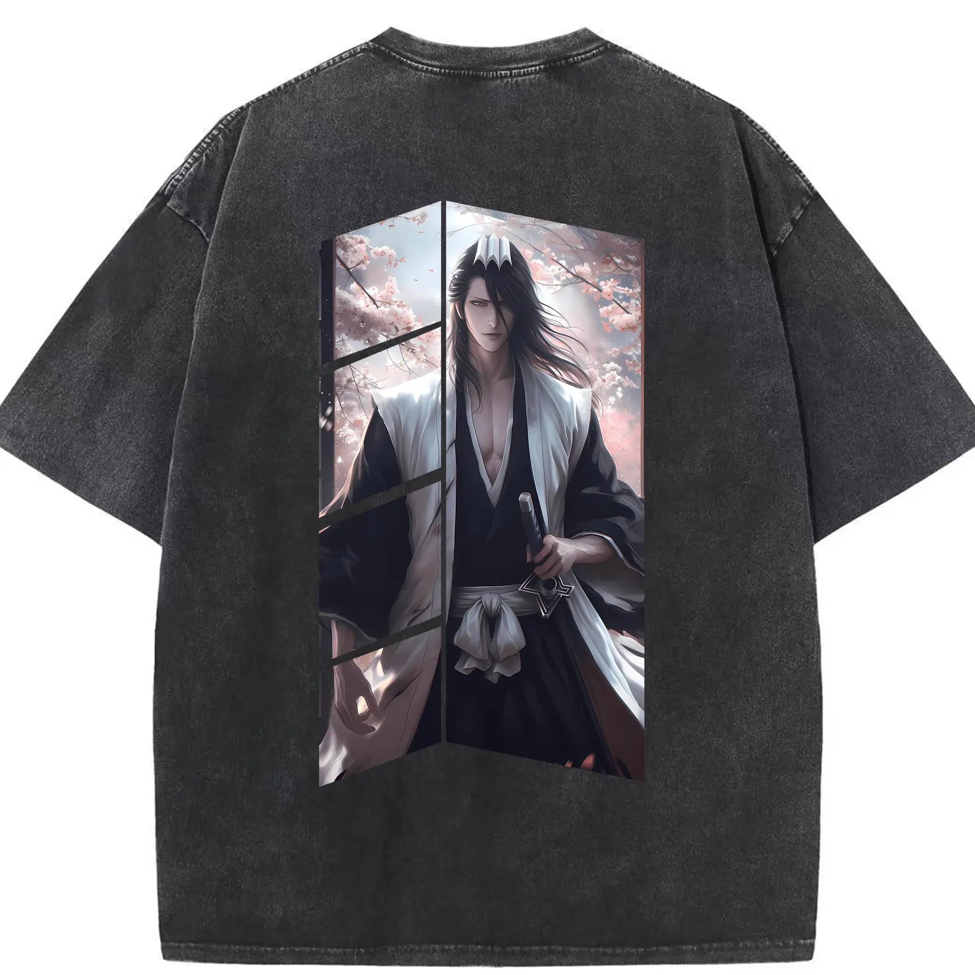 ブリーチ グッズ,朽木 白哉 - 綿100％ ヴィンテージ風 半袖Tシャツ ・ 背面プリント ・ 柔らか肌触り ・ 通気性 快適 ・ スポーツ カジュアル 外出用