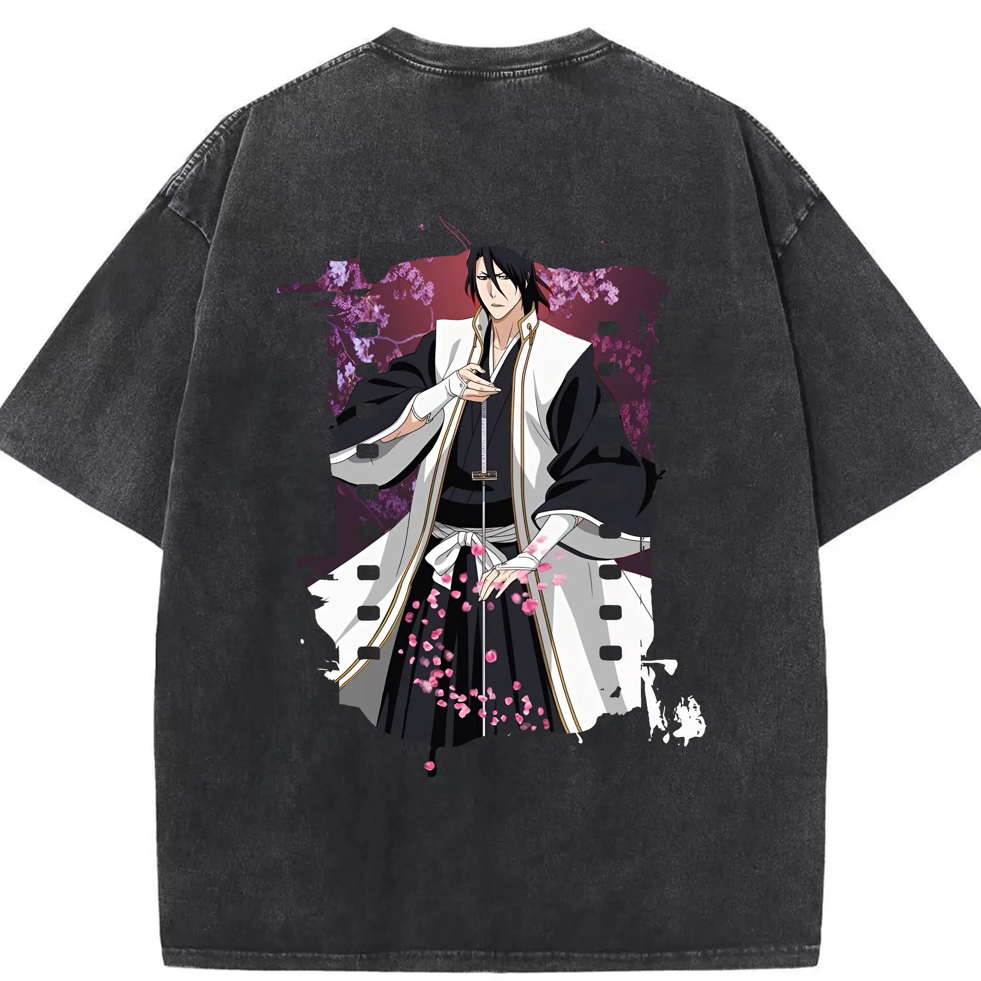 ブリーチ グッズ,朽木 白哉 - 綿100％ ヴィンテージ風 半袖Tシャツ ・ 背面プリント ・ 柔らか肌触り ・ 通気性 快適 ・ スポーツ カジュアル 外出用