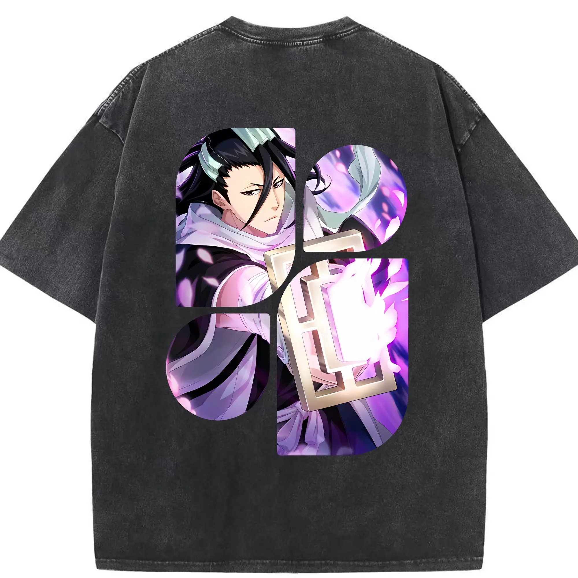 ブリーチ グッズ,朽木 白哉 - 綿100％ ヴィンテージ風 半袖Tシャツ ・ 背面プリント ・ 柔らか肌触り ・ 通気性 快適 ・ スポーツ カジュアル 外出用