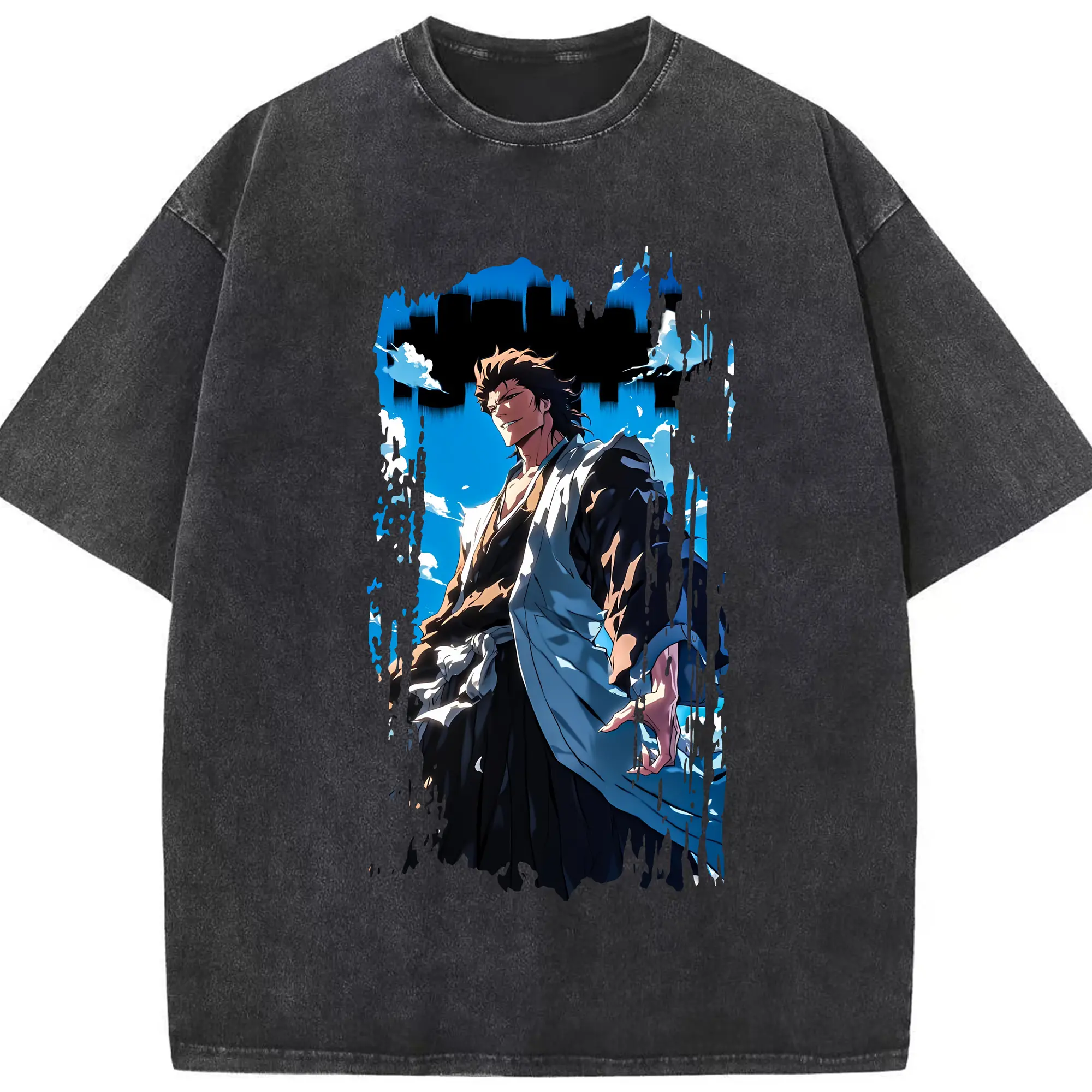 ブリーチ グッズ 藍染 惣右介 - 綿100％ ヴィンテージ風 半袖Tシャツ ・ フロントプリント ・ 柔らか肌触り ・ 通気性 快適 ・ スポーツ カジュアル 外出用