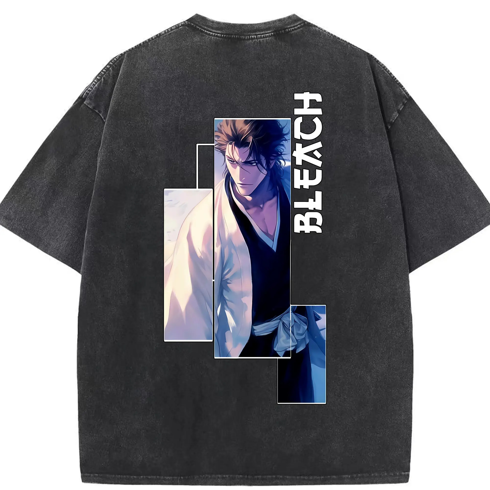 ブリーチ グッズ 藍染 惣右介 - 綿100％ ヴィンテージ風 半袖Tシャツ ・ 背面プリント ・ 柔らか肌触り ・ 通気性 快適 ・ スポーツ カジュアル 外出用