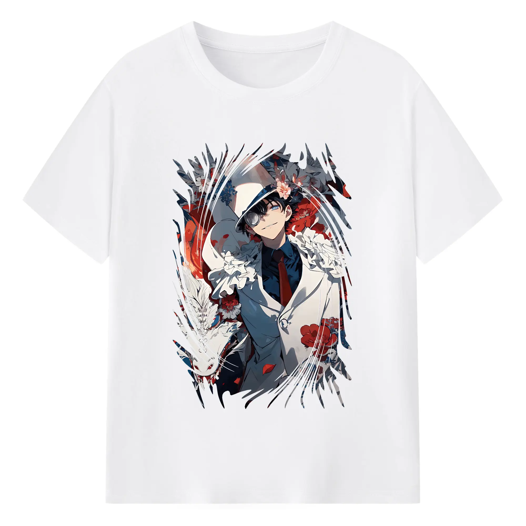 名探偵コナン グッズ 江戸川 コナン - 綿100％ 半袖Tシャツ ・ フロントプリント ・ 快適 通気性 ・ 日常使い 散歩 スポーツ用