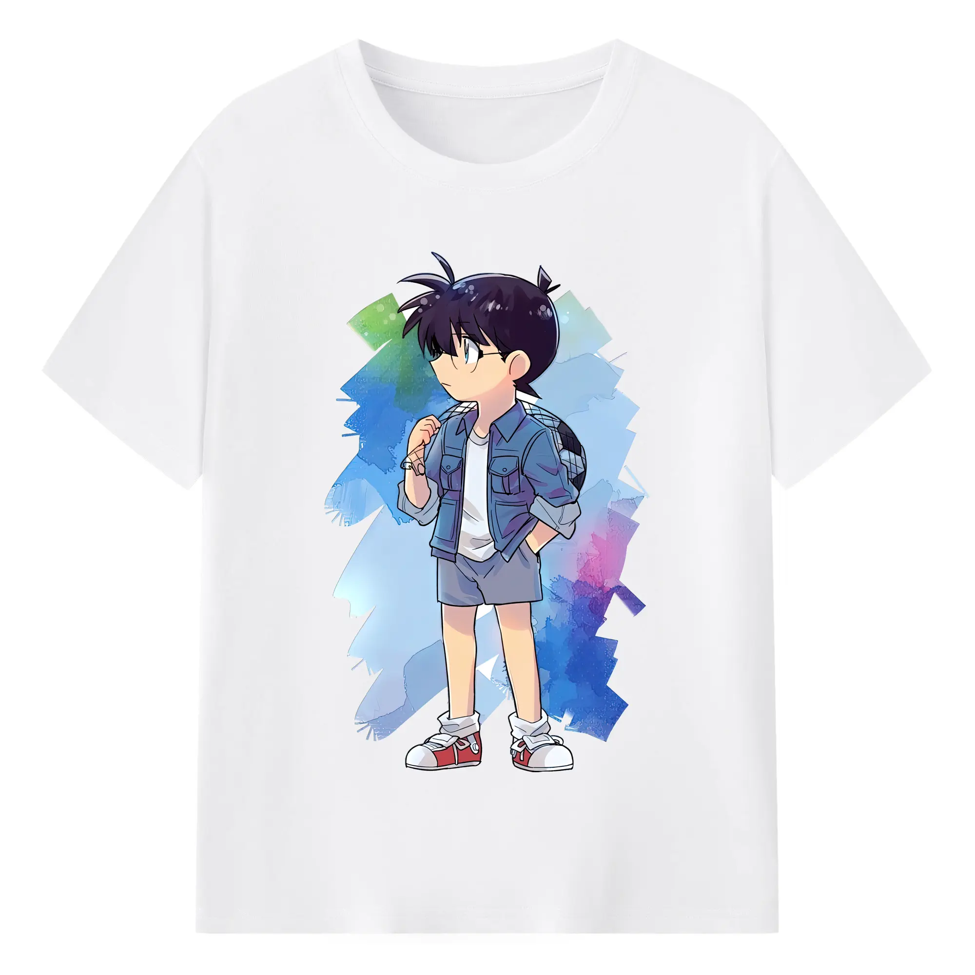 名探偵コナン グッズ 江戸川 コナン - 綿100％ 半袖Tシャツ ・ フロントプリント ・ 快適 通気性 ・ 日常使い 散歩 スポーツ用