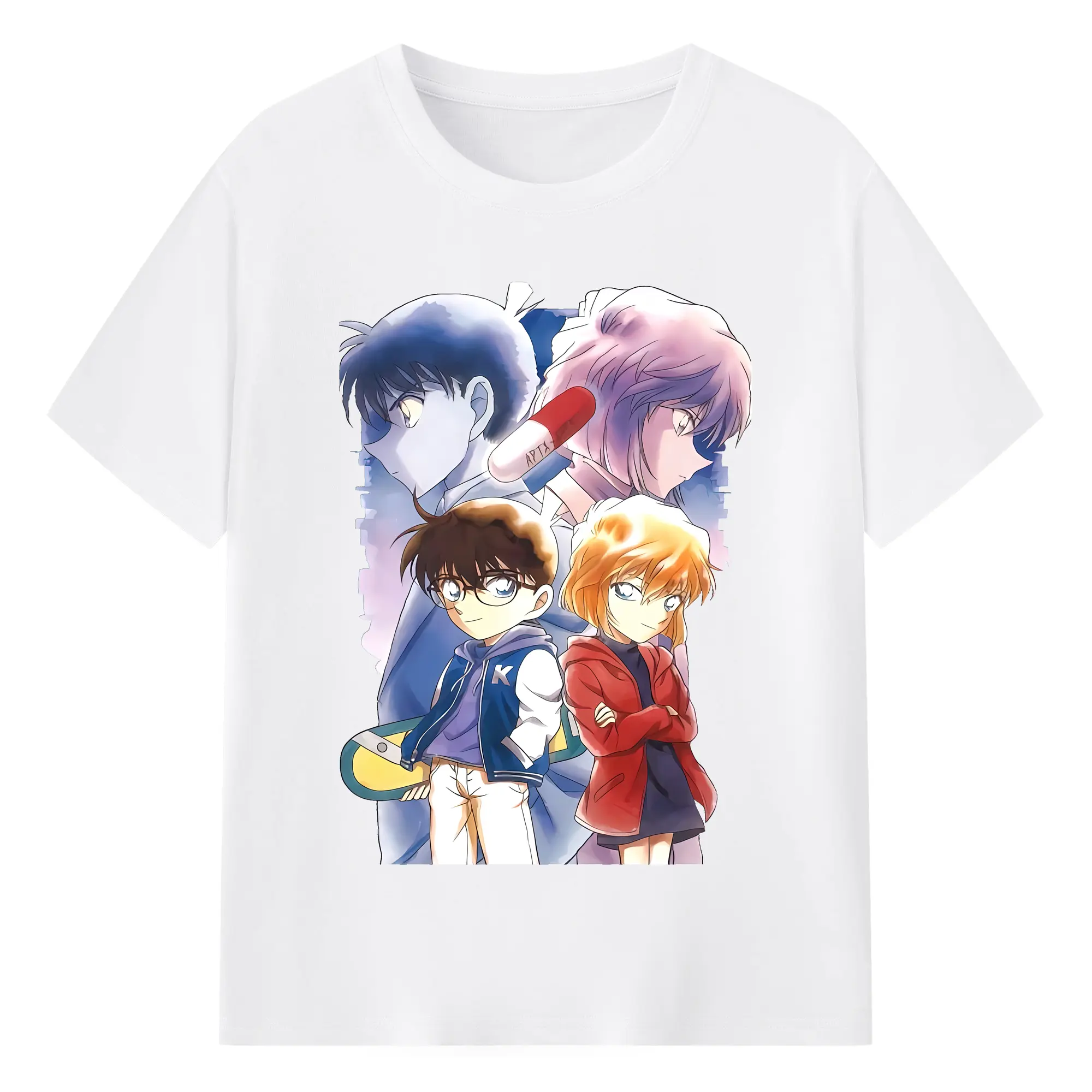 名探偵コナン グッズ 江戸川 コナン - 綿100％ 半袖Tシャツ ・ フロントプリント ・ 快適 通気性 ・ 日常使い 散歩 スポーツ用