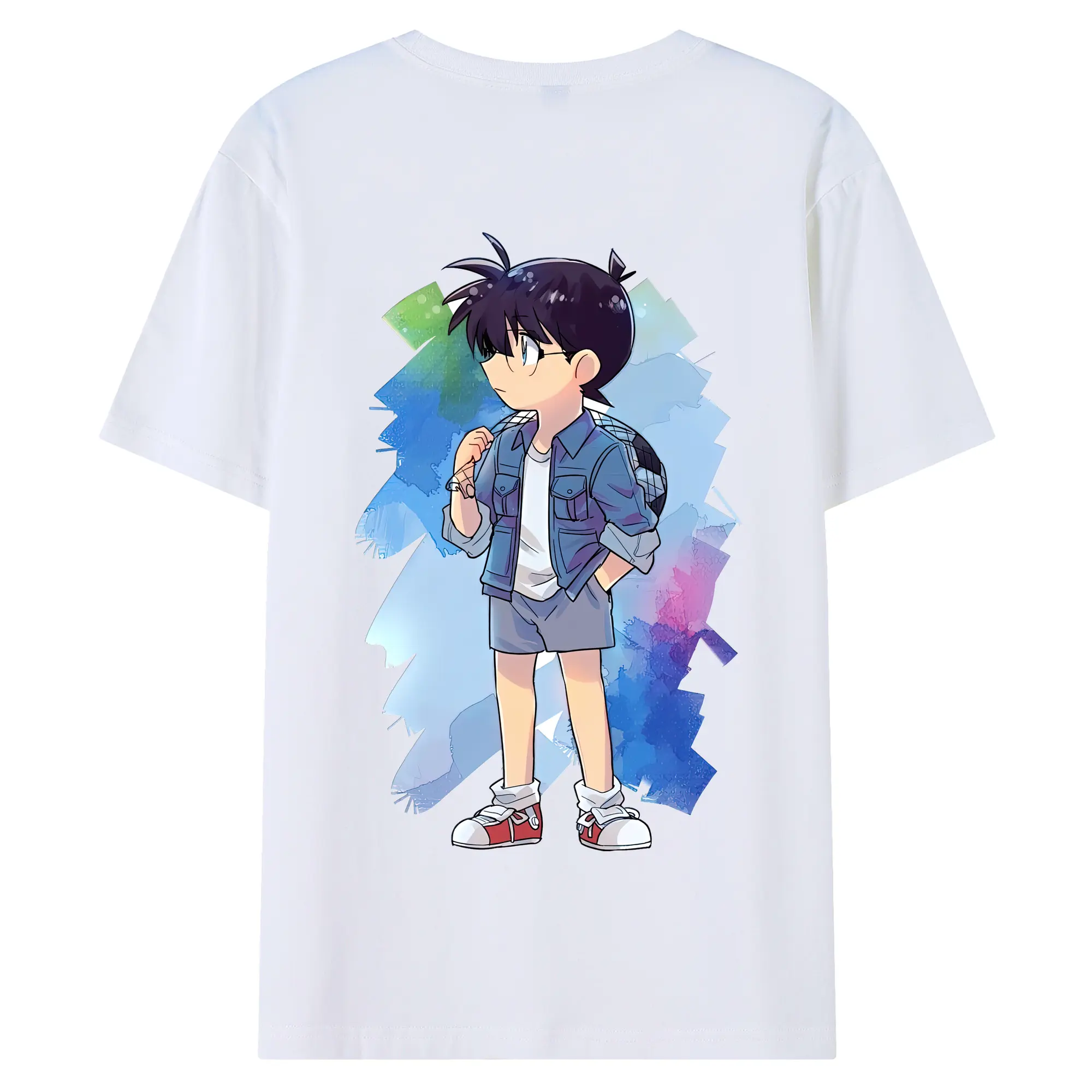 名探偵コナン グッズ 江戸川 コナン - 綿100％ 半袖Tシャツ ・ バックプリント ・ 快適 通気性 ・ 日常使い 散歩 スポーツ用