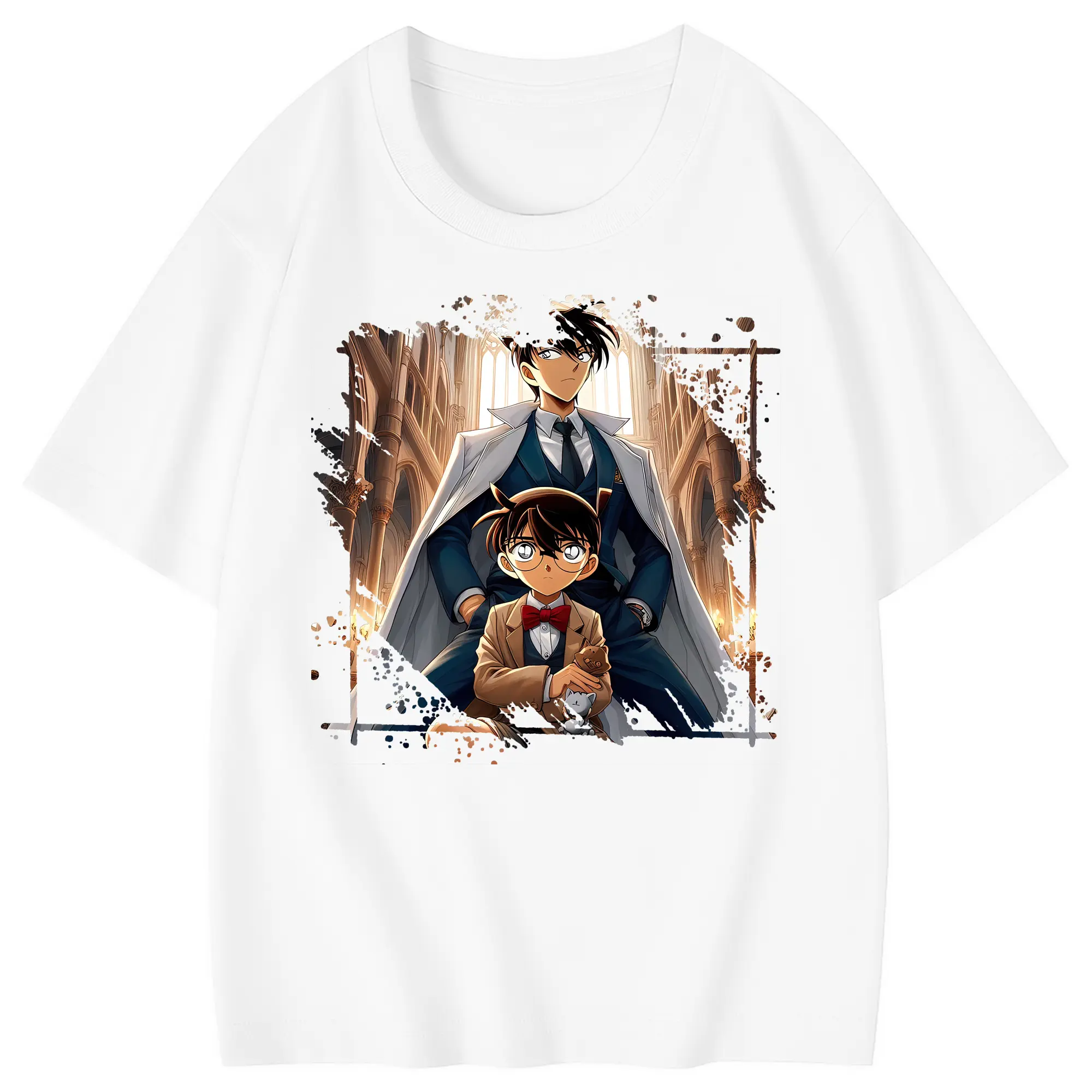 名探偵コナン グッズ 江戸川 コナン - 綿100％ キッズTシャツ ・ フロントプリント ・ 快適 通気性 ・ スポーツ カジュアル 散歩用