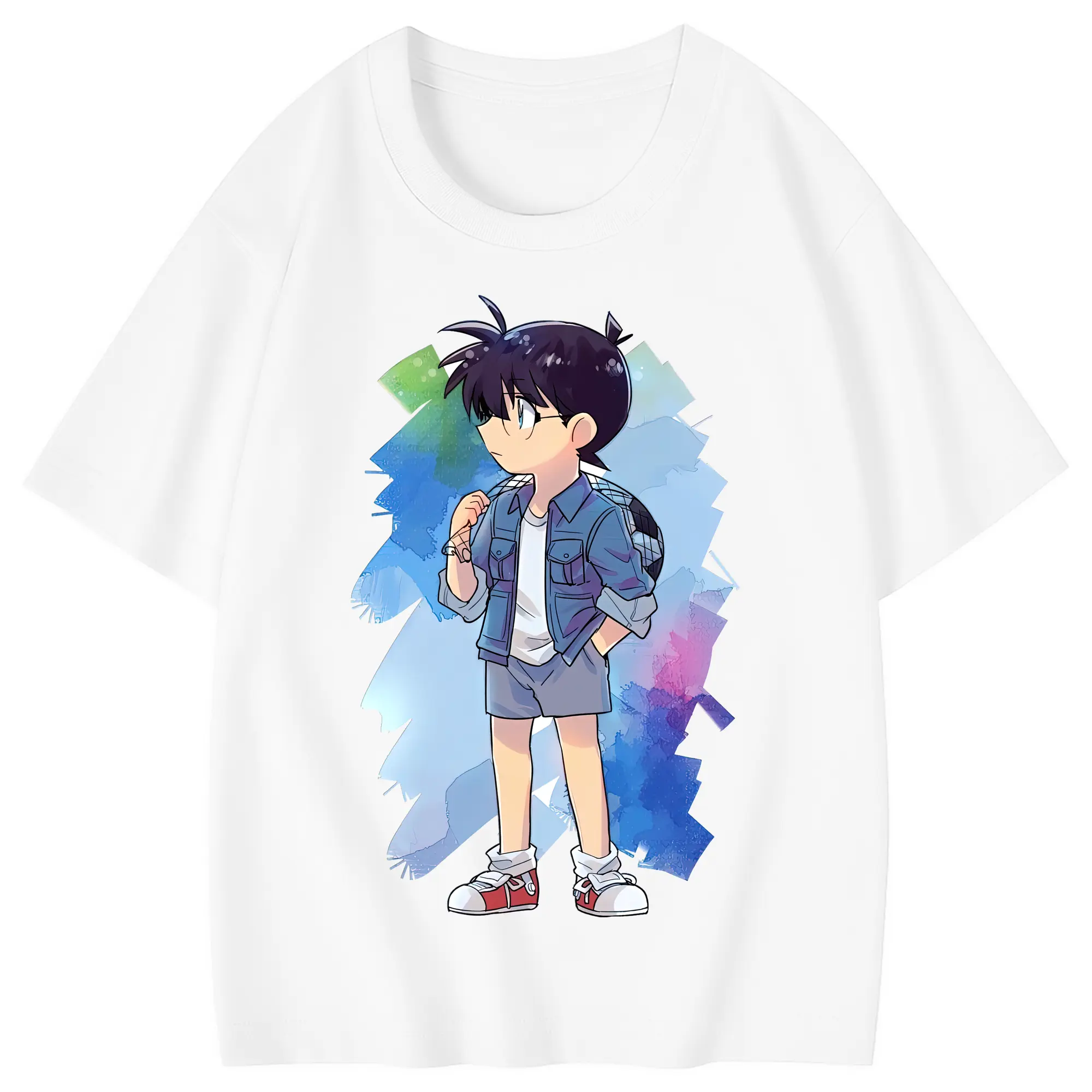 名探偵コナン グッズ 江戸川 コナン - 綿100％ キッズTシャツ ・ フロントプリント ・ 快適 通気性 ・ スポーツ カジュアル 散歩用