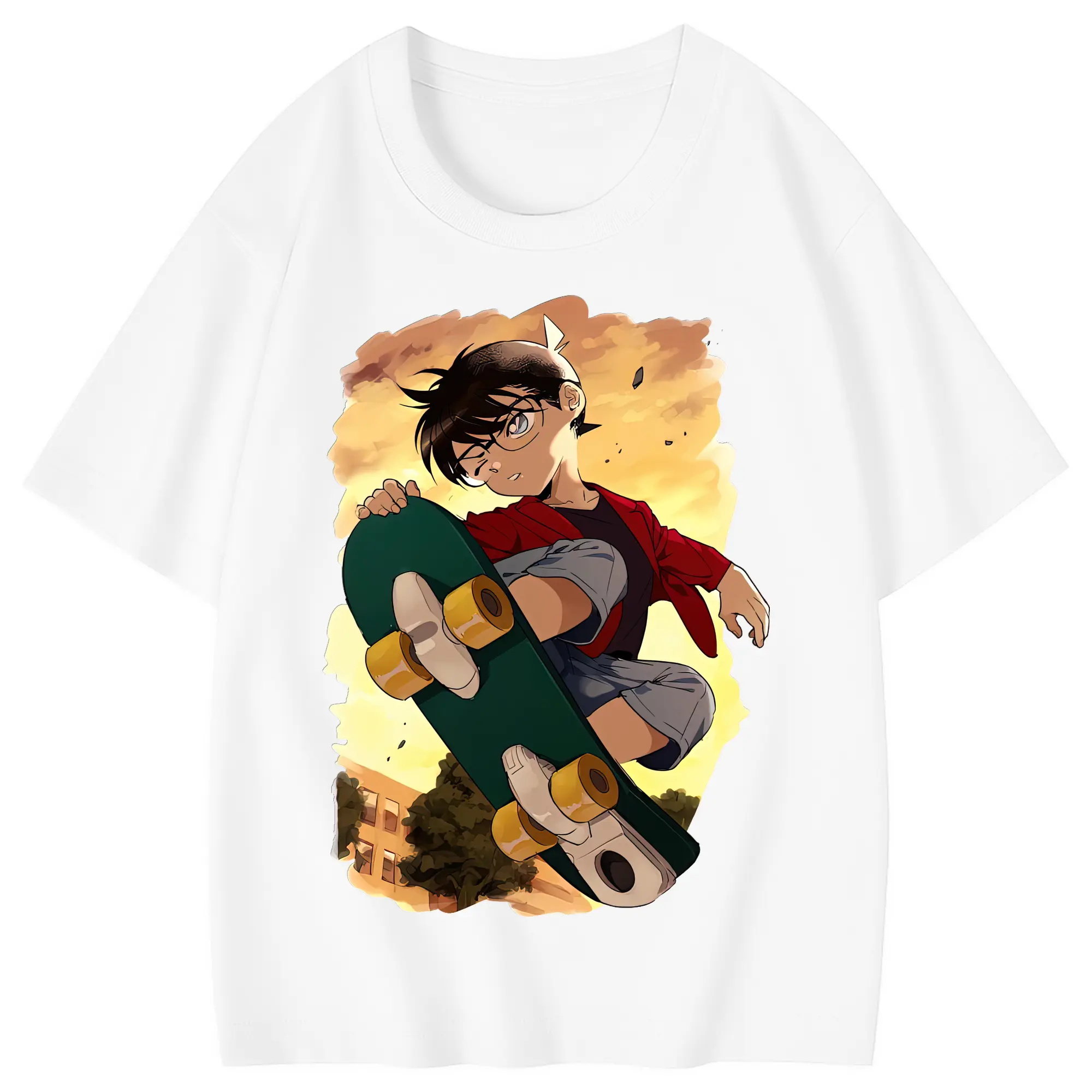 名探偵コナン グッズ 江戸川 コナン - 綿100％ キッズTシャツ ・ フロントプリント ・ 快適 通気性 ・ スポーツ カジュアル 散歩用