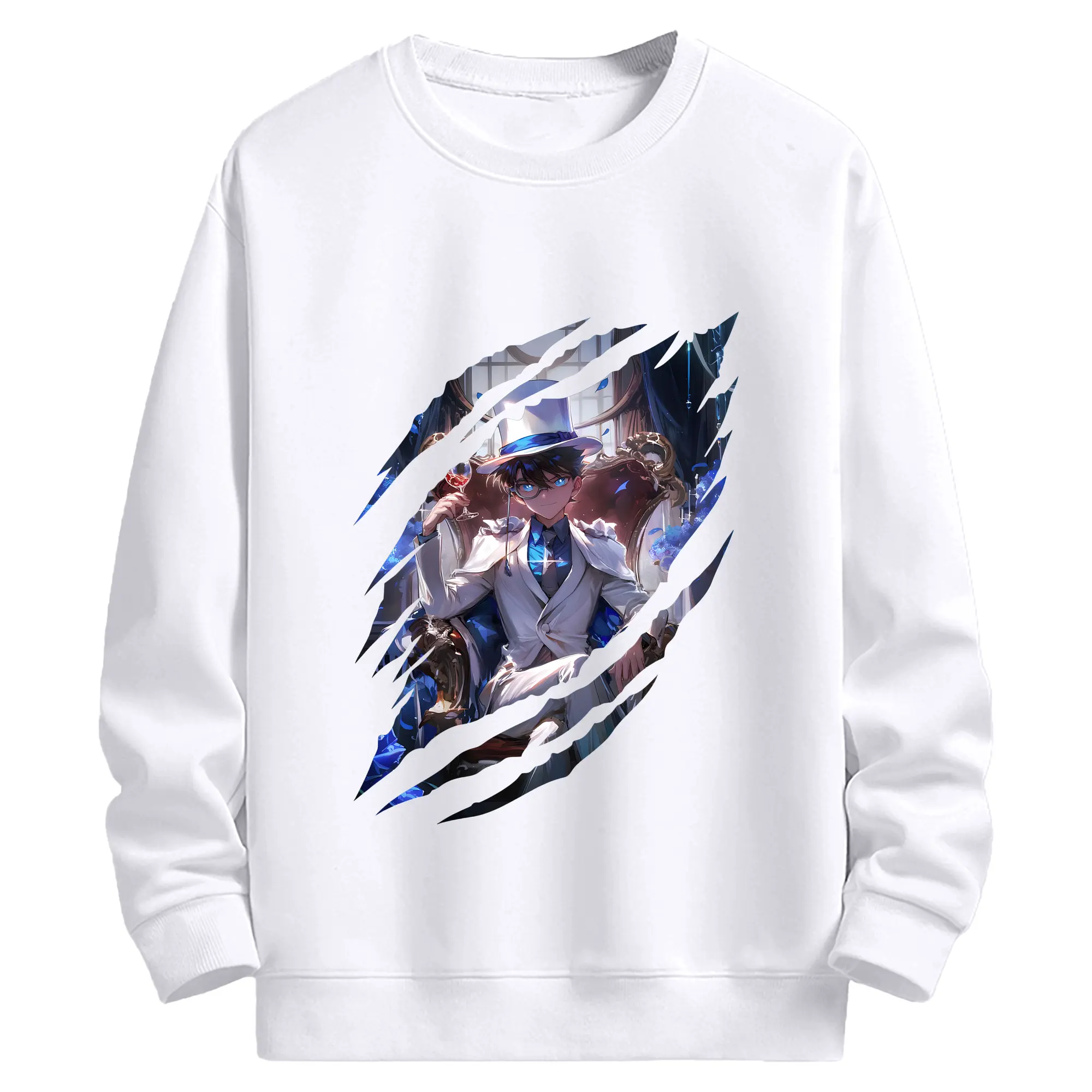 名探偵コナン グッズ 江戸川 コナン - 高品質 クルーネック スウェット ・ コットン59％ ポリエステル41％ ・ ユニセックス 長袖 トレーナー ・ カジュアル デイリー スポーツ 散歩用