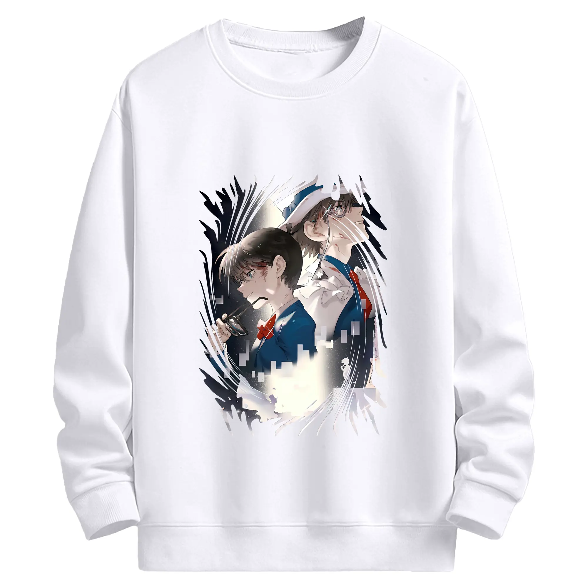 名探偵コナン グッズ 江戸川 コナン - 高品質 クルーネック スウェット ・ コットン59％ ポリエステル41％ ・ ユニセックス 長袖 トレーナー ・ カジュアル デイリー スポーツ 散歩用