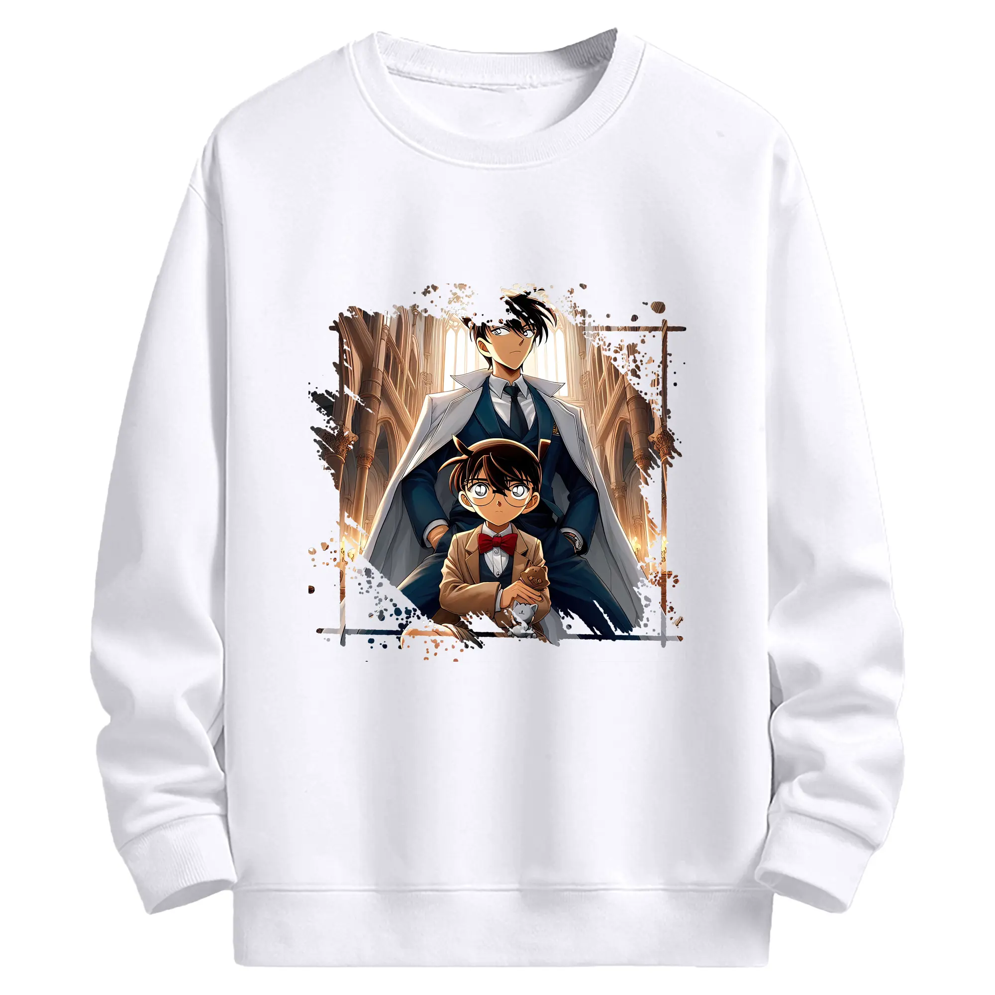 名探偵コナン グッズ 江戸川 コナン - 高品質 クルーネック スウェット ・ コットン59％ ポリエステル41％ ・ ユニセックス 長袖 トレーナー ・ カジュアル デイリー スポーツ 散歩用