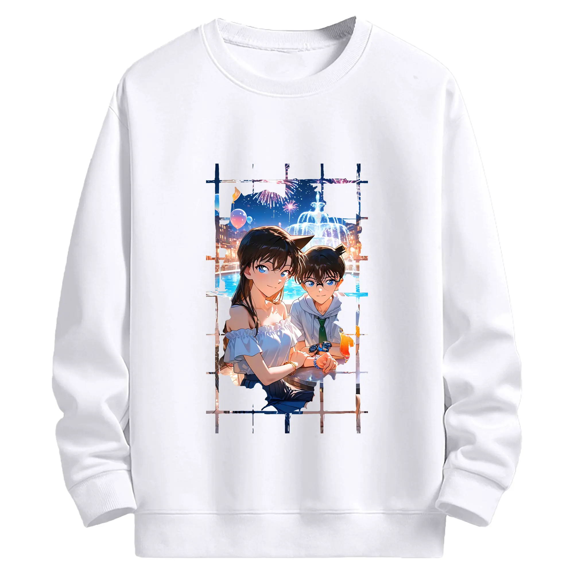 名探偵コナン グッズ 江戸川 コナン - 高品質 クルーネック スウェット ・ コットン59％ ポリエステル41％ ・ ユニセックス 長袖 トレーナー ・ カジュアル デイリー スポーツ 散歩用