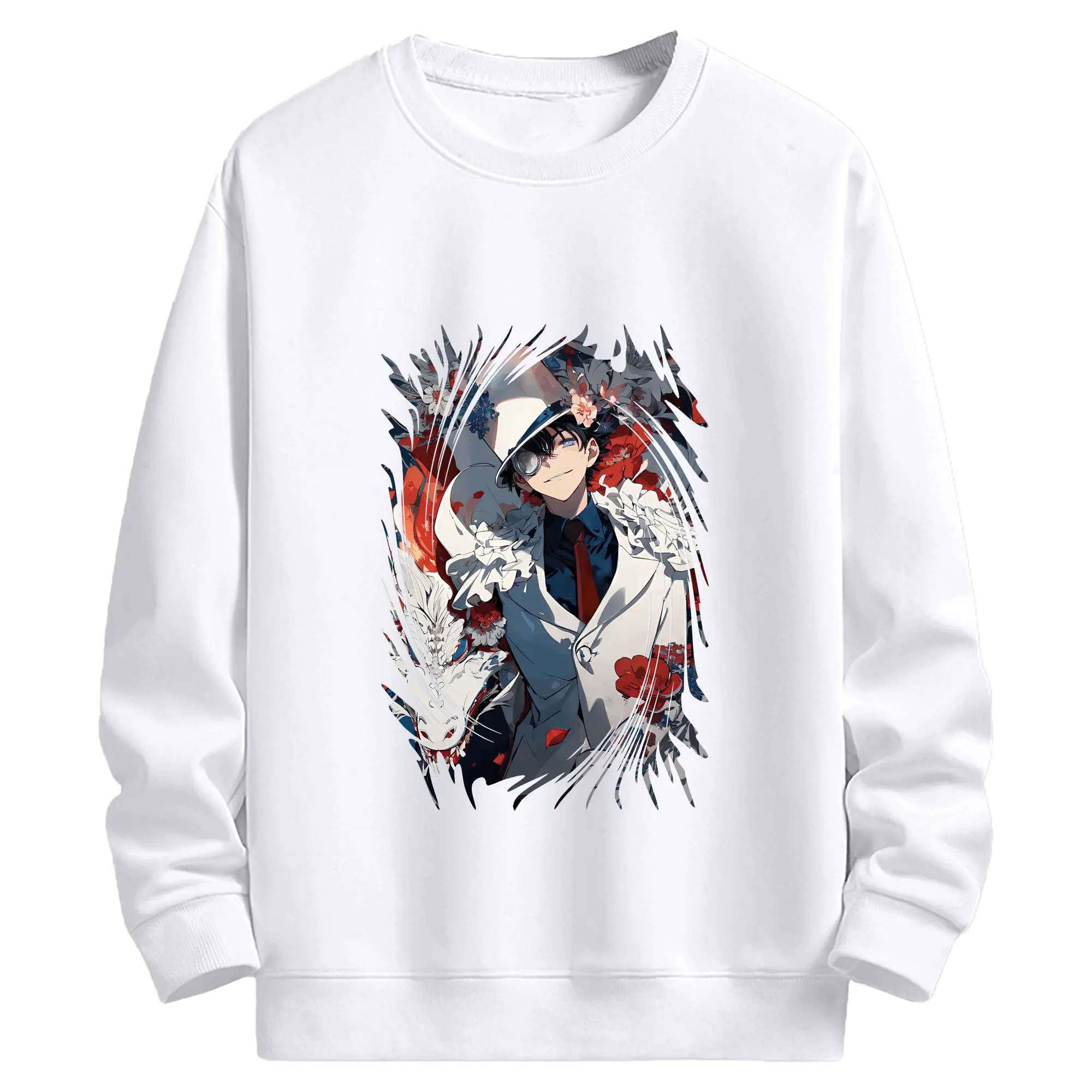 名探偵コナン グッズ 江戸川 コナン - 高品質 クルーネック スウェット ・ コットン59％ ポリエステル41％ ・ ユニセックス 長袖 トレーナー ・ カジュアル デイリー スポーツ 散歩用