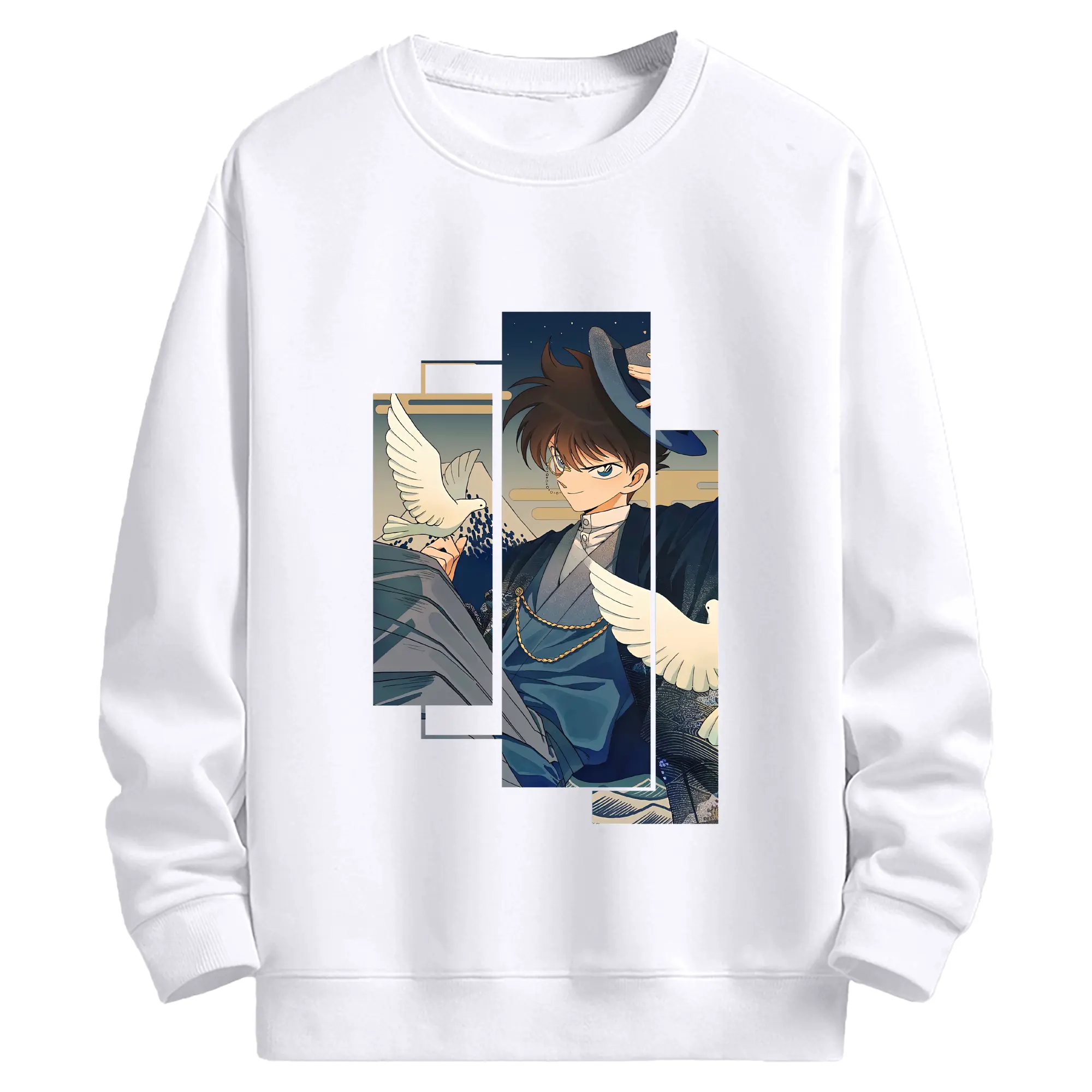 名探偵コナン グッズ 江戸川 コナン - 高品質 クルーネック スウェット ・ コットン59％ ポリエステル41％ ・ ユニセックス 長袖 トレーナー ・ カジュアル デイリー スポーツ 散歩用