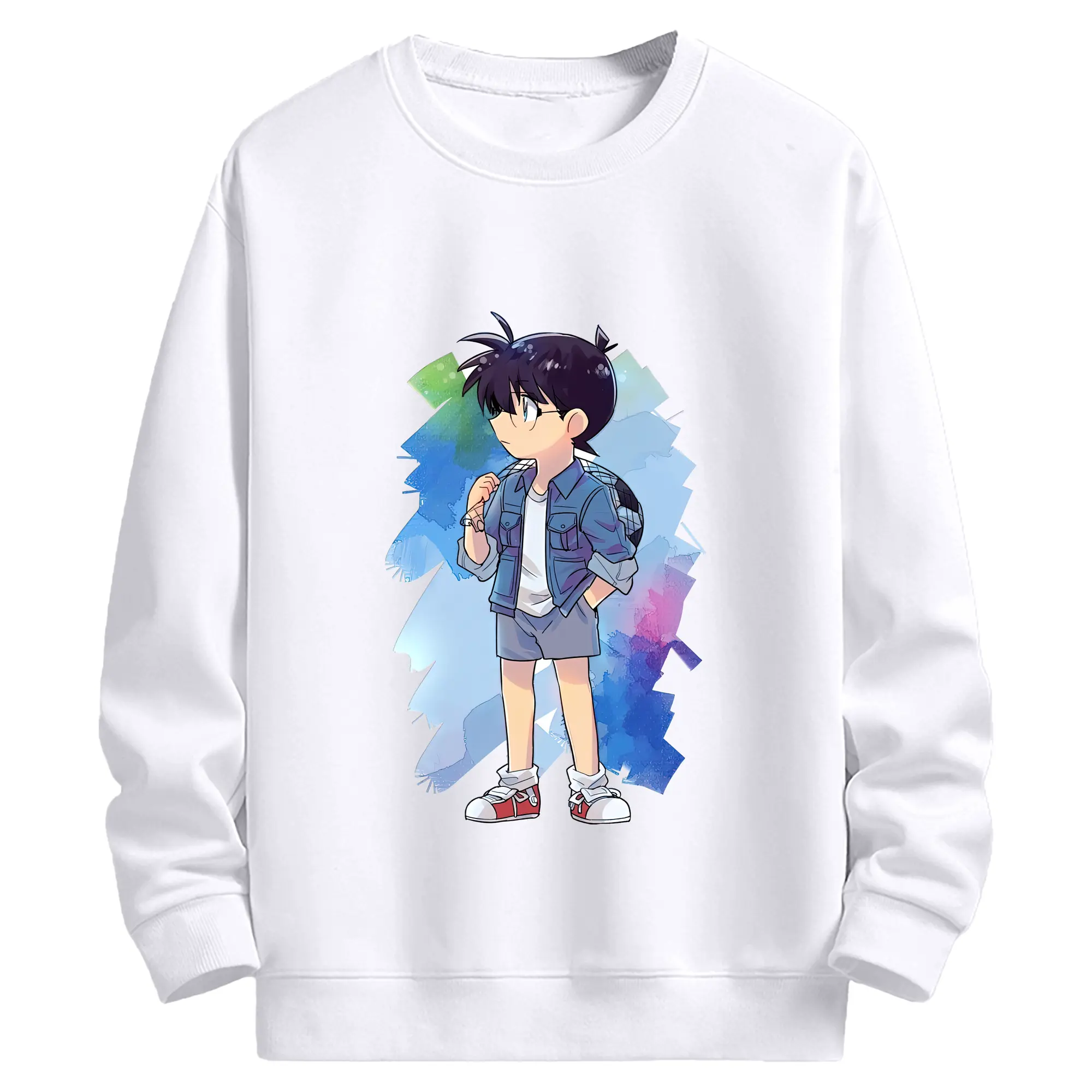 名探偵コナン グッズ 江戸川 コナン - 高品質 クルーネック スウェット ・ コットン59％ ポリエステル41％ ・ ユニセックス 長袖 トレーナー ・ カジュアル デイリー スポーツ 散歩用