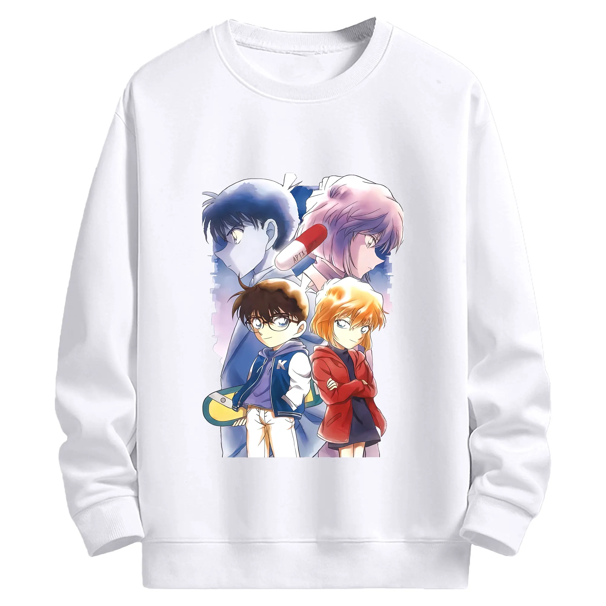 名探偵コナン グッズ 江戸川 コナン - 高品質 クルーネック スウェット ・ コットン59％ ポリエステル41％ ・ ユニセックス 長袖 トレーナー ・ カジュアル デイリー スポーツ 散歩用