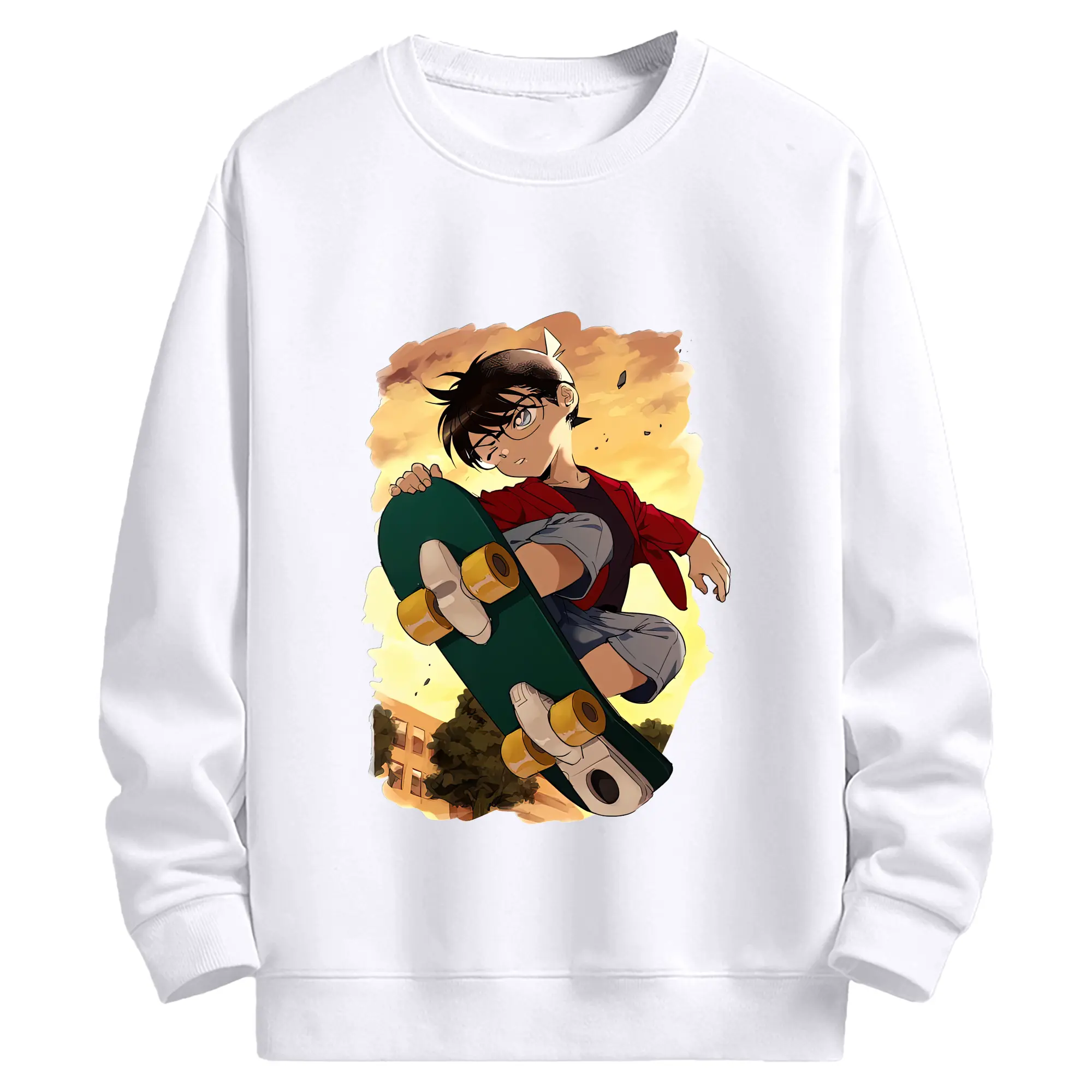 名探偵コナン グッズ 江戸川 コナン - 高品質 クルーネック スウェット ・ コットン59％ ポリエステル41％ ・ ユニセックス 長袖 トレーナー ・ カジュアル デイリー スポーツ 散歩用