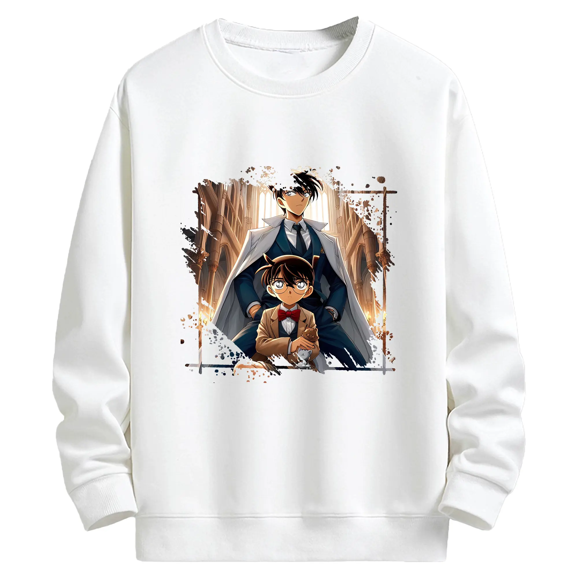 名探偵コナン グッズ 江戸川 コナン - キッズ クルーネックスウェットシャツ ・ フロントプリント ・ 綿80％ ポリエステル20％ ・ 快適 通学 スポーツ 日常使い お散歩用