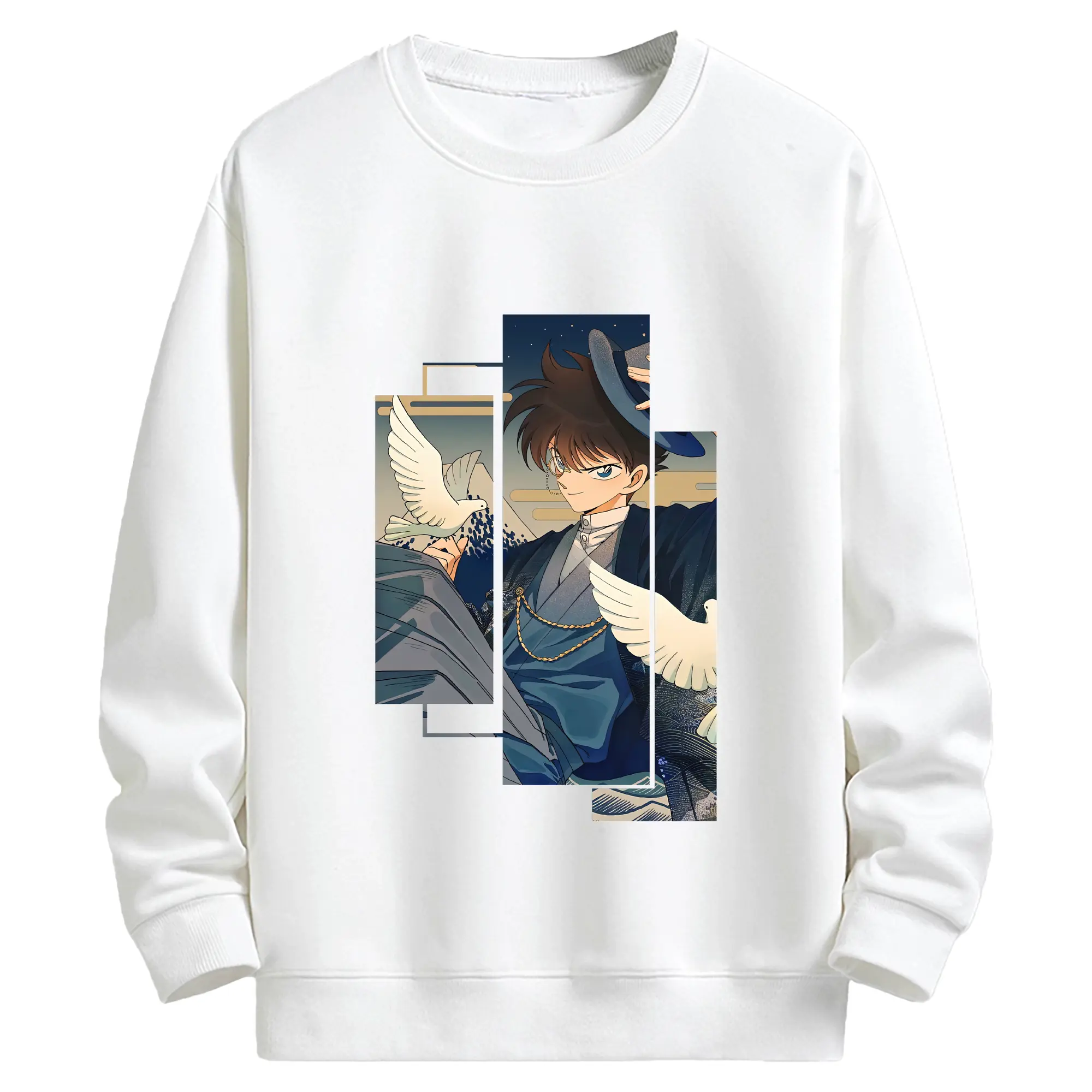 名探偵コナン グッズ 江戸川 コナン - キッズ クルーネックスウェットシャツ ・ フロントプリント ・ 綿80％ ポリエステル20％ ・ 快適 通学 スポーツ 日常使い お散歩用