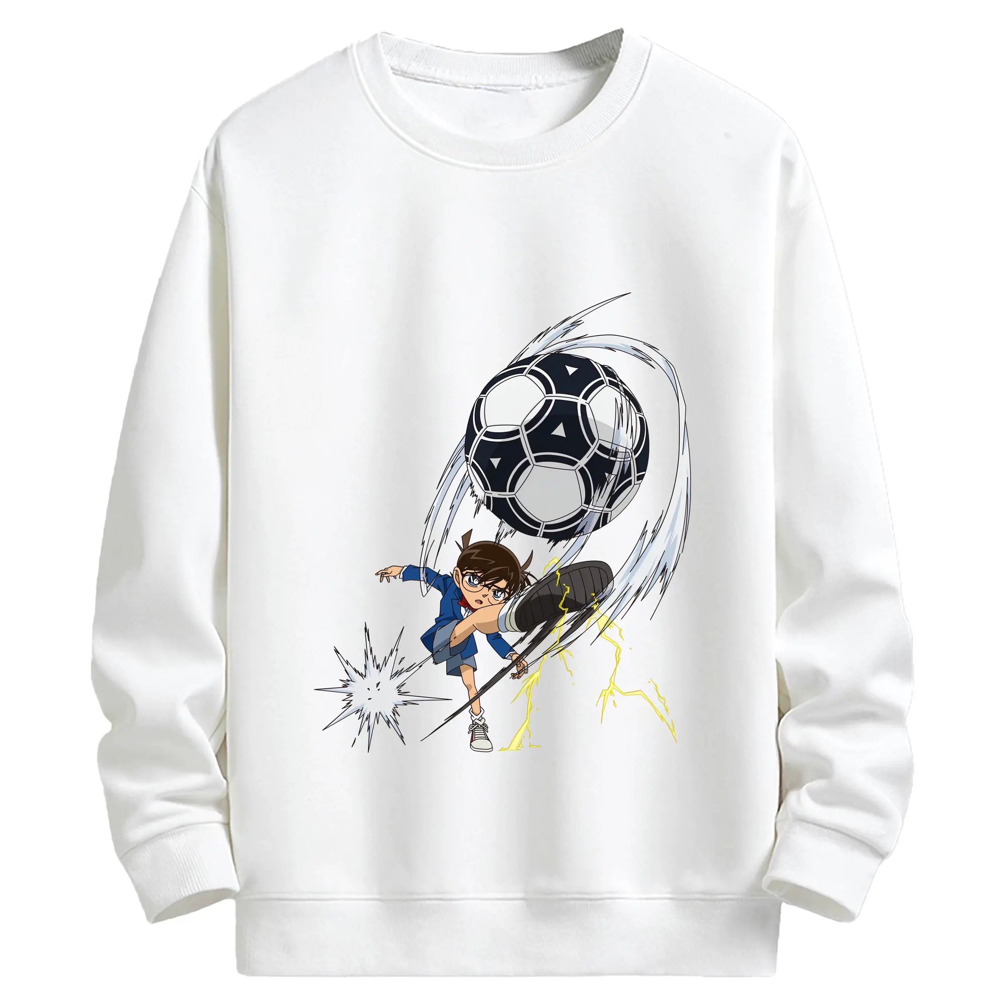 名探偵コナン グッズ 江戸川 コナン - キッズ クルーネックスウェットシャツ ・ フロントプリント ・ 綿80％ ポリエステル20％ ・ 快適 通学 スポーツ 日常使い お散歩用