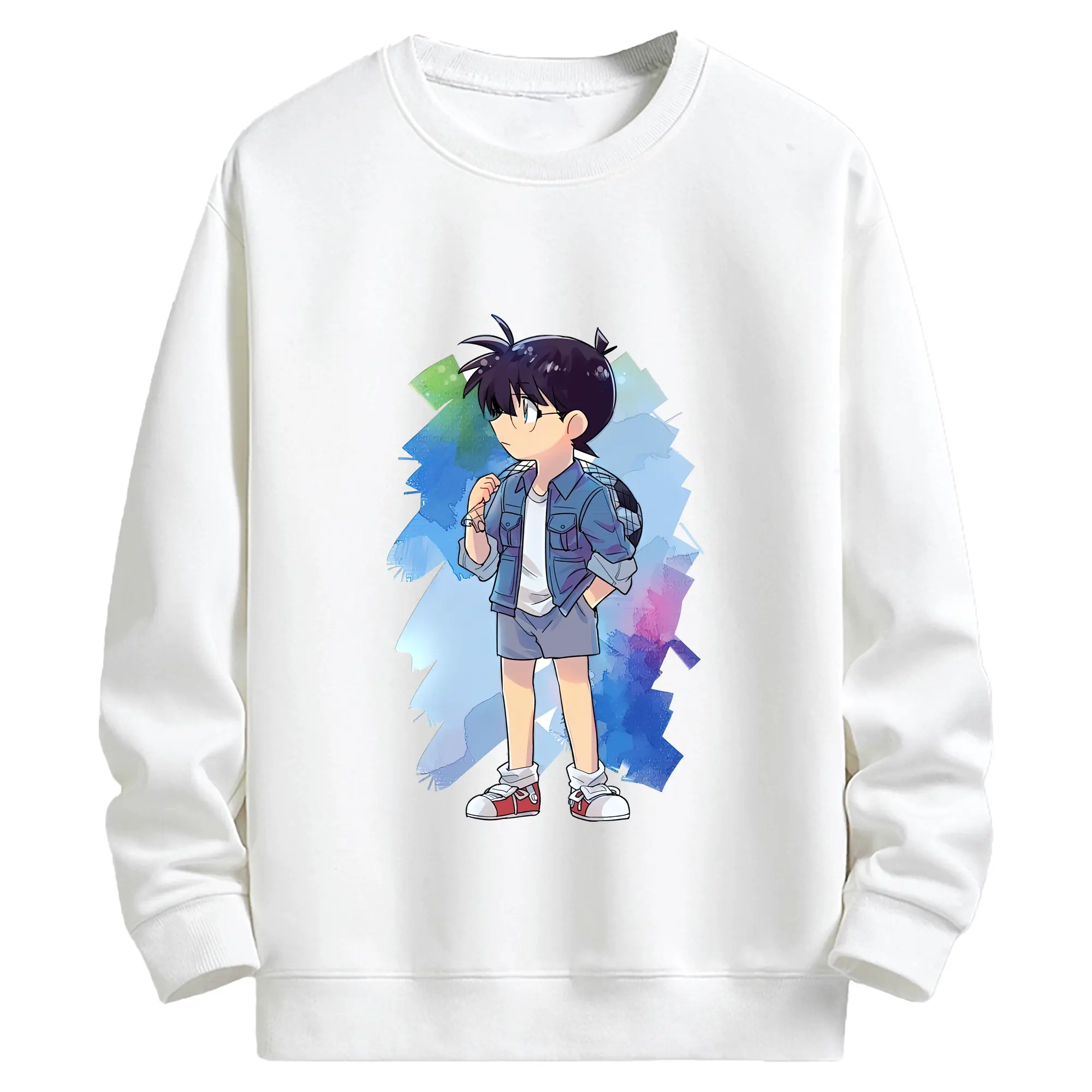 名探偵コナン グッズ 江戸川 コナン - キッズ クルーネックスウェットシャツ ・ フロントプリント ・ 綿80％ ポリエステル20％ ・ 快適 通学 スポーツ 日常使い お散歩用